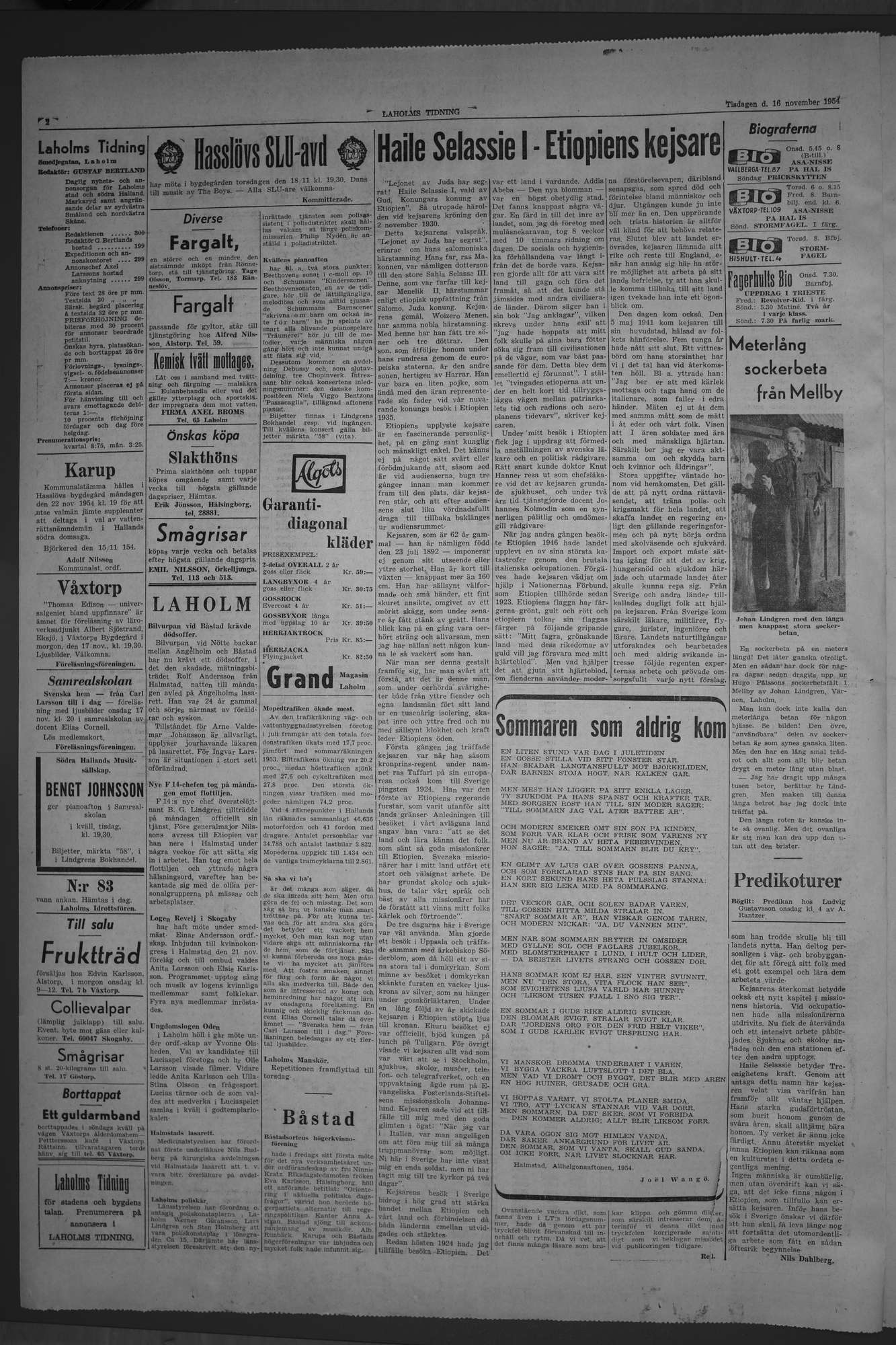 Laholms Tidning Tisdag 16 november 1954, sida 2