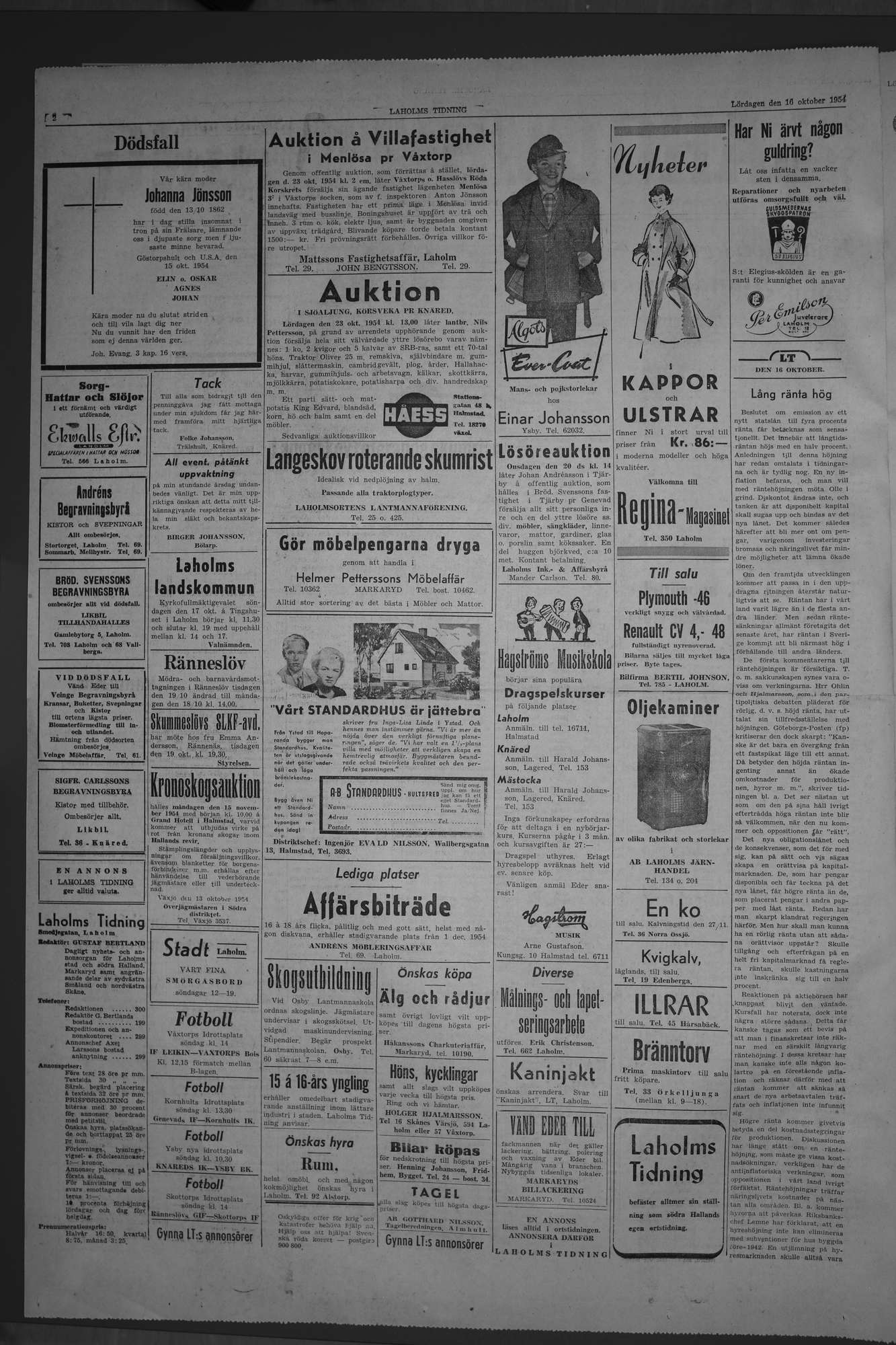 Laholms Tidning Lördag 16 oktober 1954, sida 2