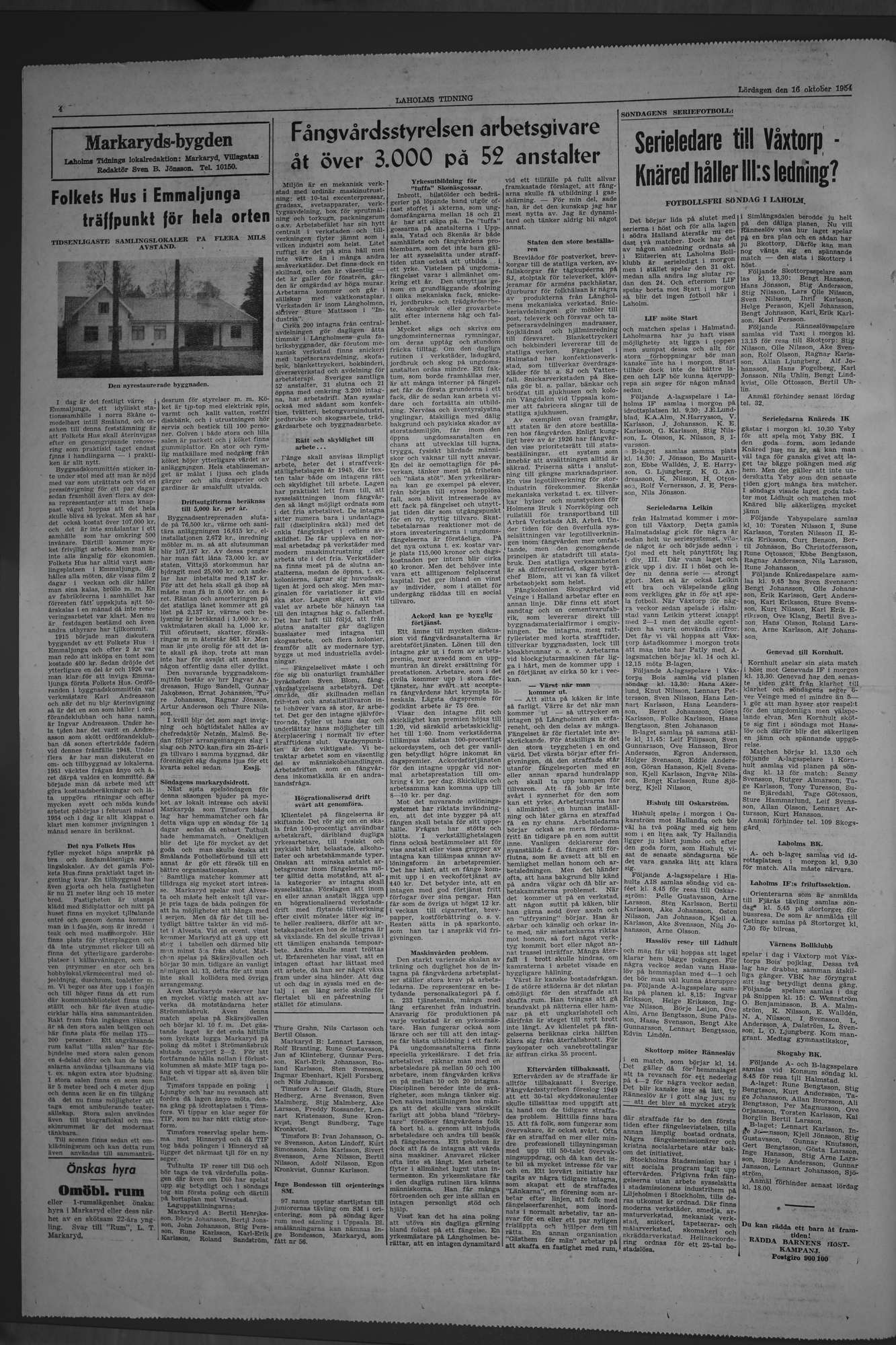 Laholms Tidning Lördag 16 oktober 1954, sida 4