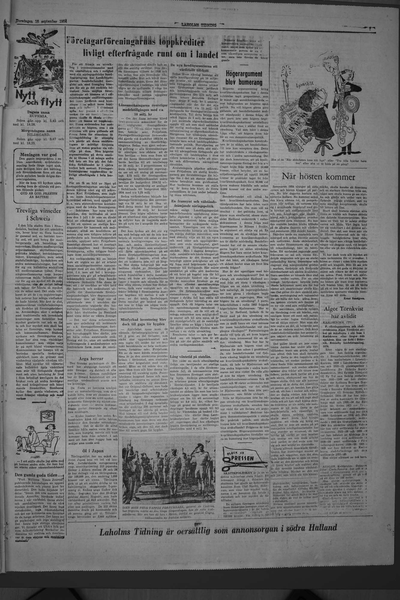 Laholms Tidning Torsdag 16 september 1954, sida 7