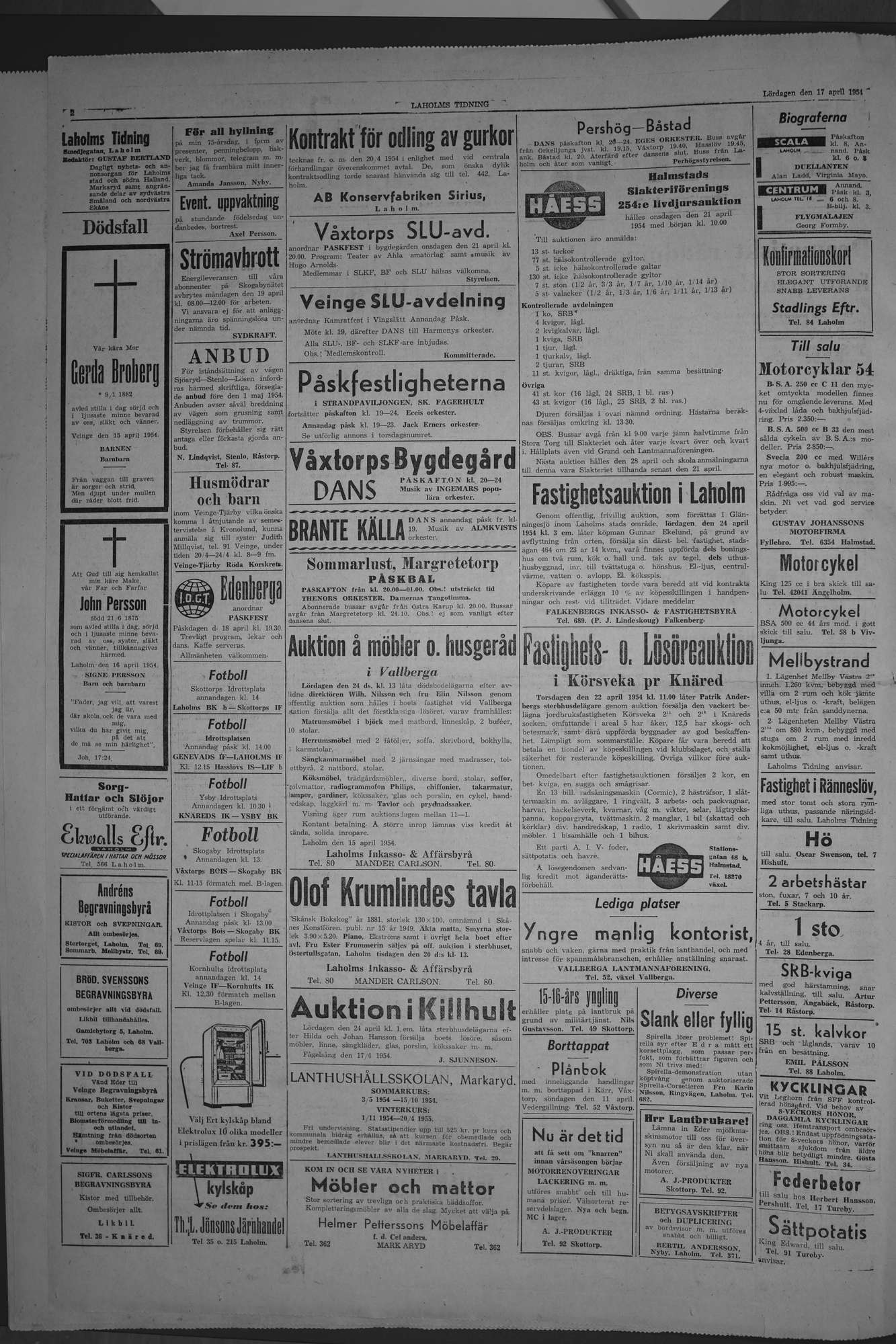 Laholms Tidning Lördag 17 april 1954, sida 2