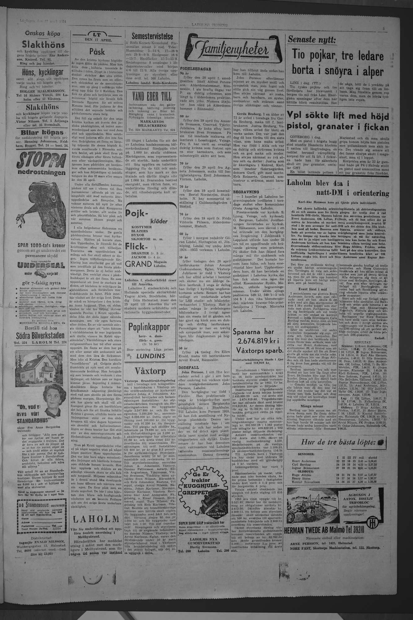 Laholms Tidning Lördag 17 april 1954, sida 3