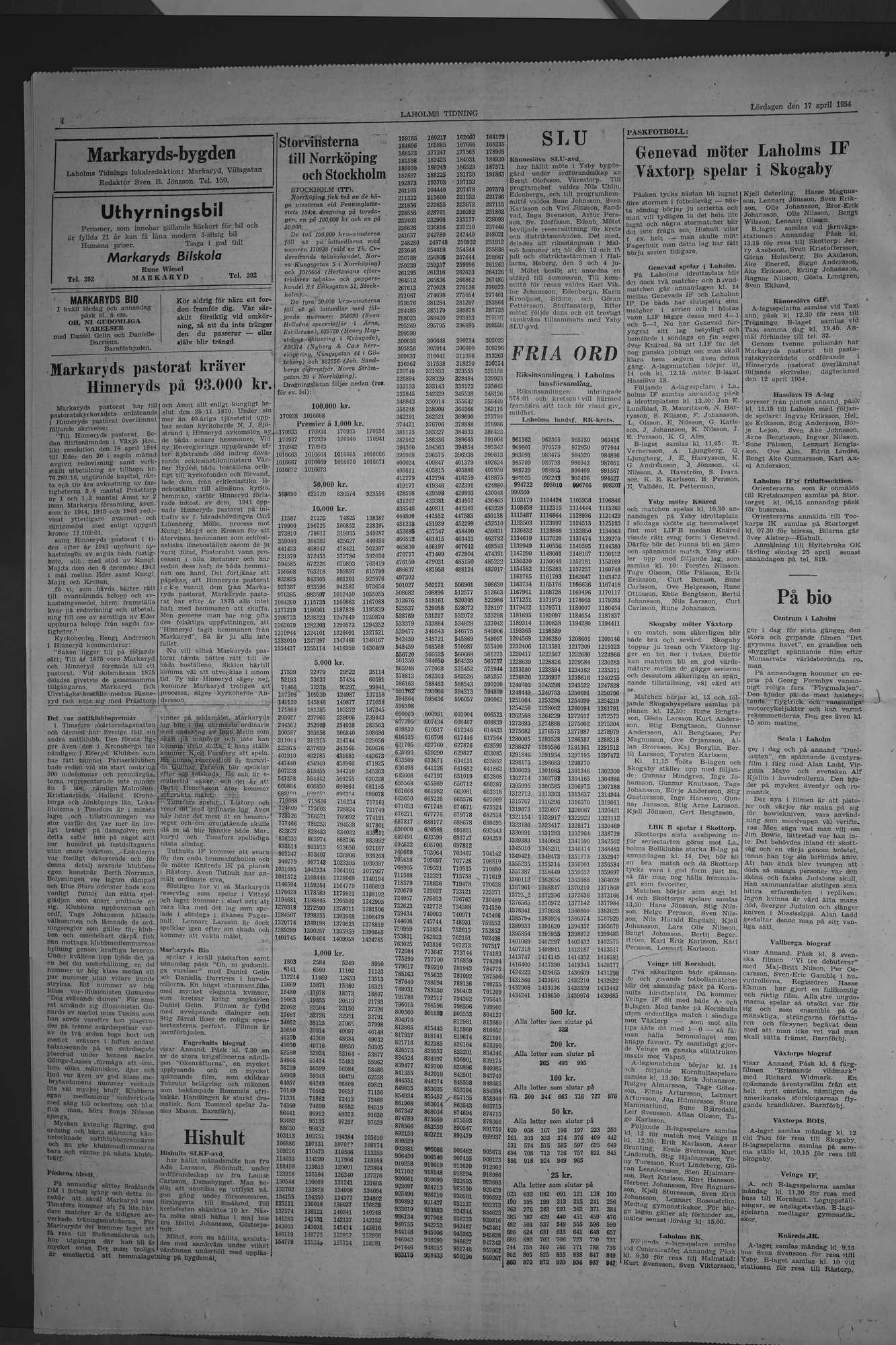 Laholms Tidning Lördag 17 april 1954, sida 4