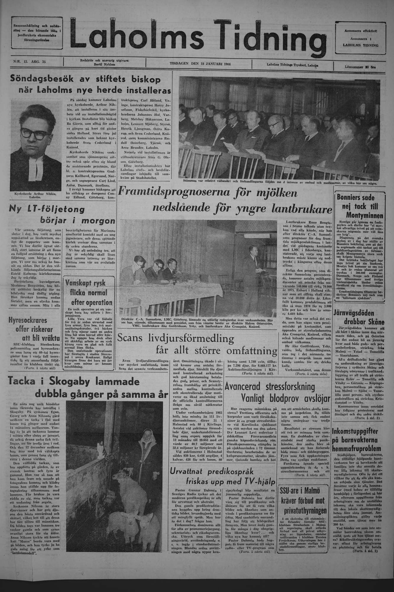 Laholms Tidning Tisdag 18 januari 1966, sida 1