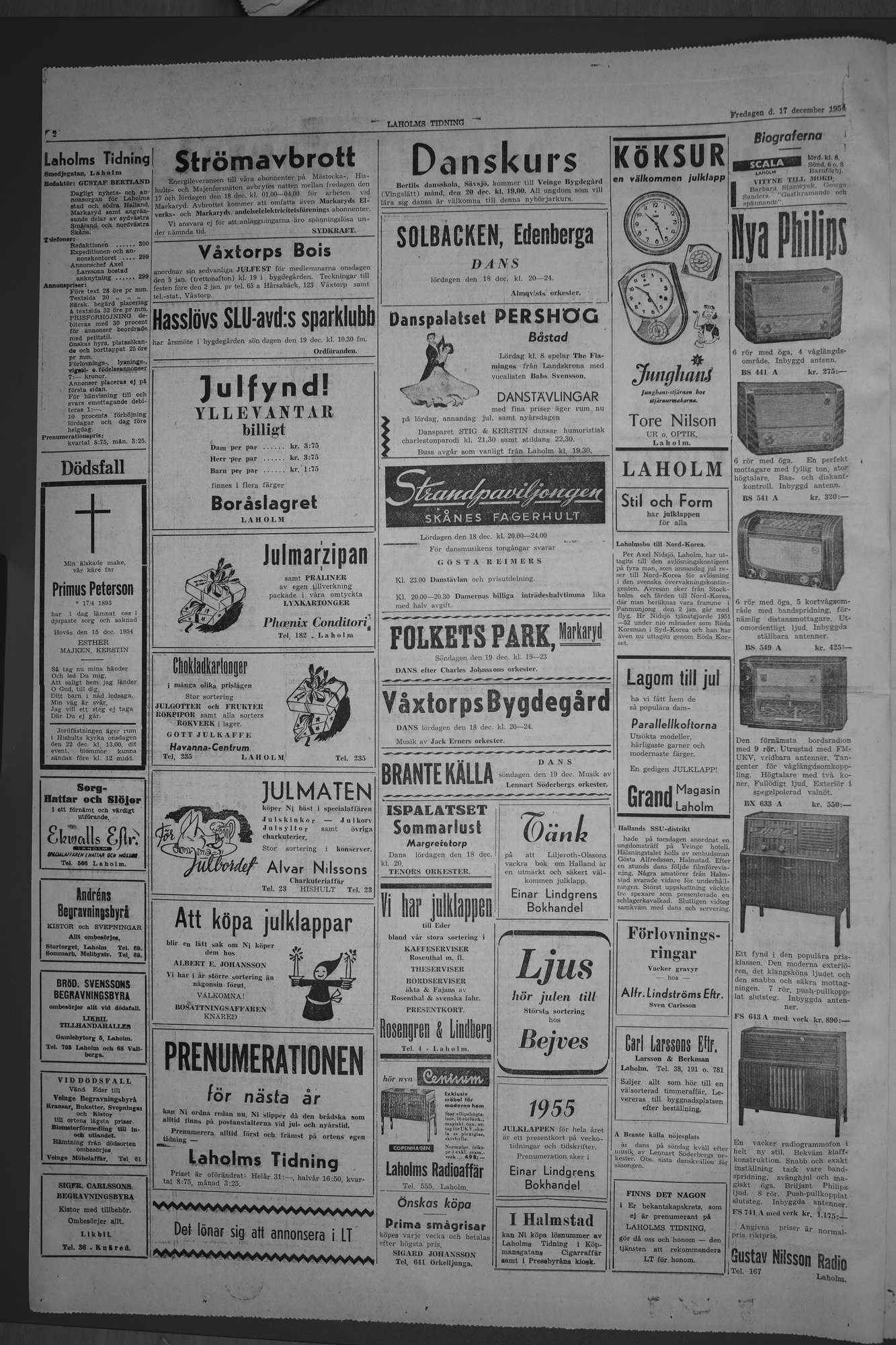 Laholms Tidning Fredag 17 december 1954, sida 2