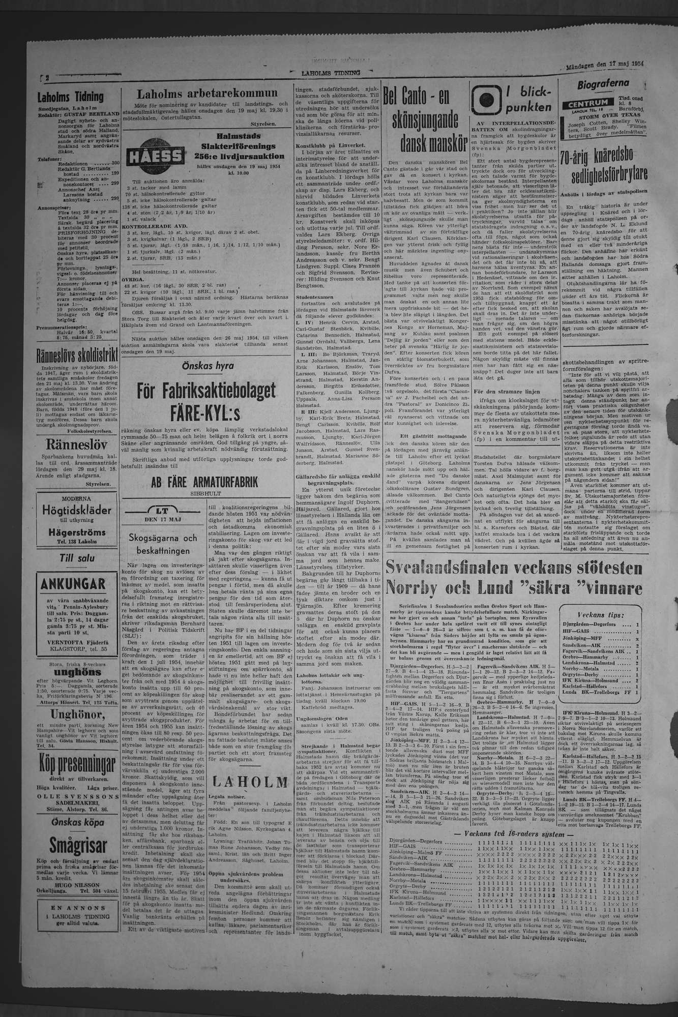 Laholms Tidning Måndag 17 maj 1954, sida 2