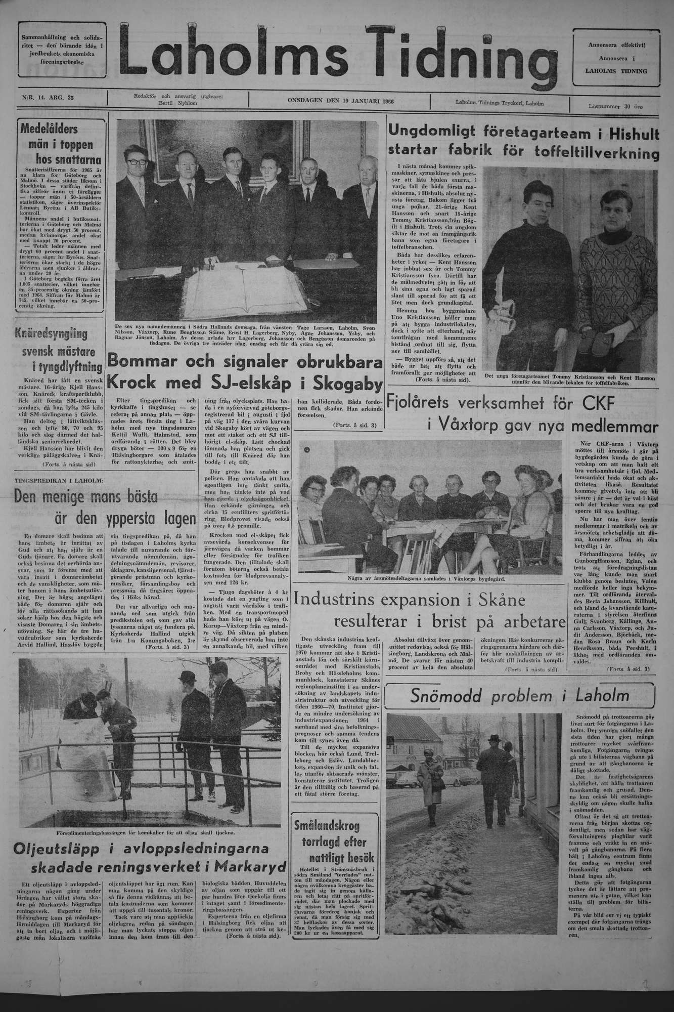 Laholms Tidning Onsdag 19 januari 1966, sida 1