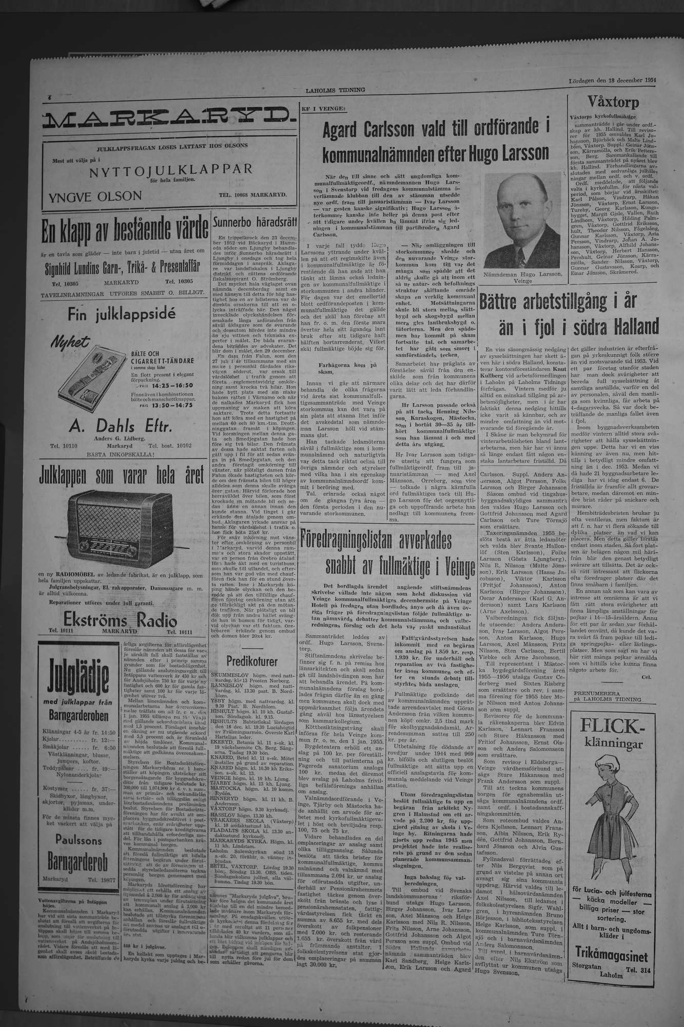 Laholms Tidning Lördag 18 december 1954, sida 4