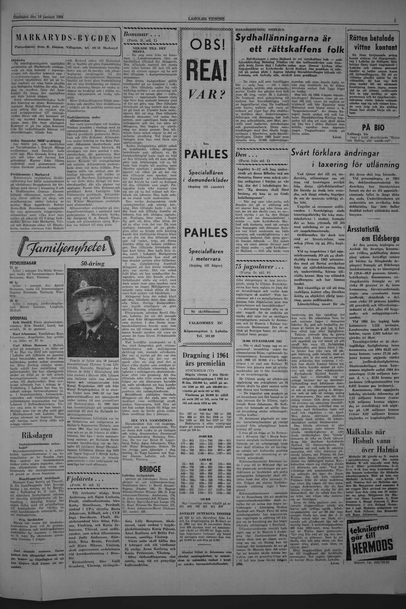 Laholms Tidning Onsdag 19 januari 1966, sida 3