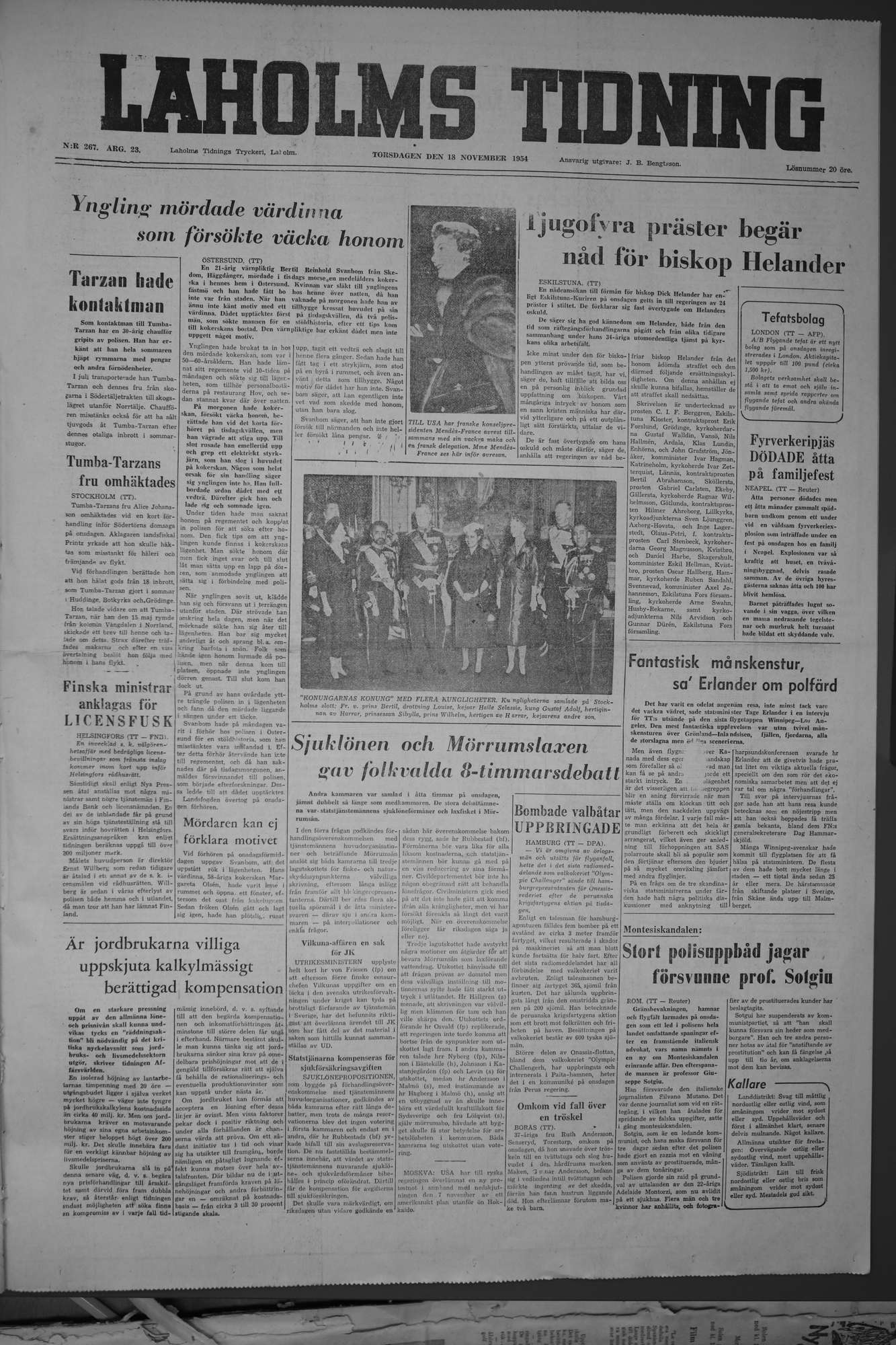 Laholms Tidning Torsdag 18 november 1954, sida 1