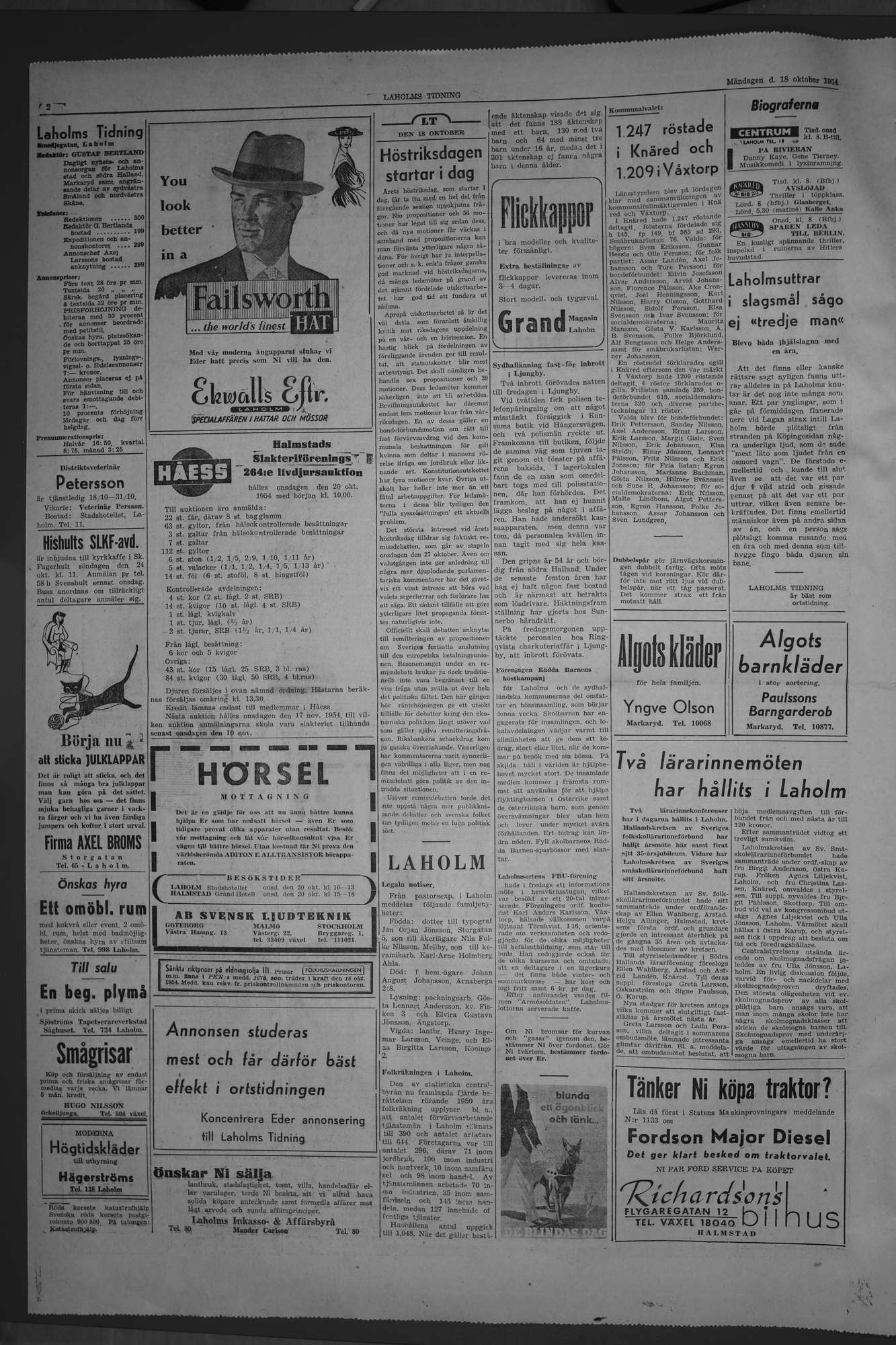 Laholms Tidning Måndag 18 oktober 1954, sida 2