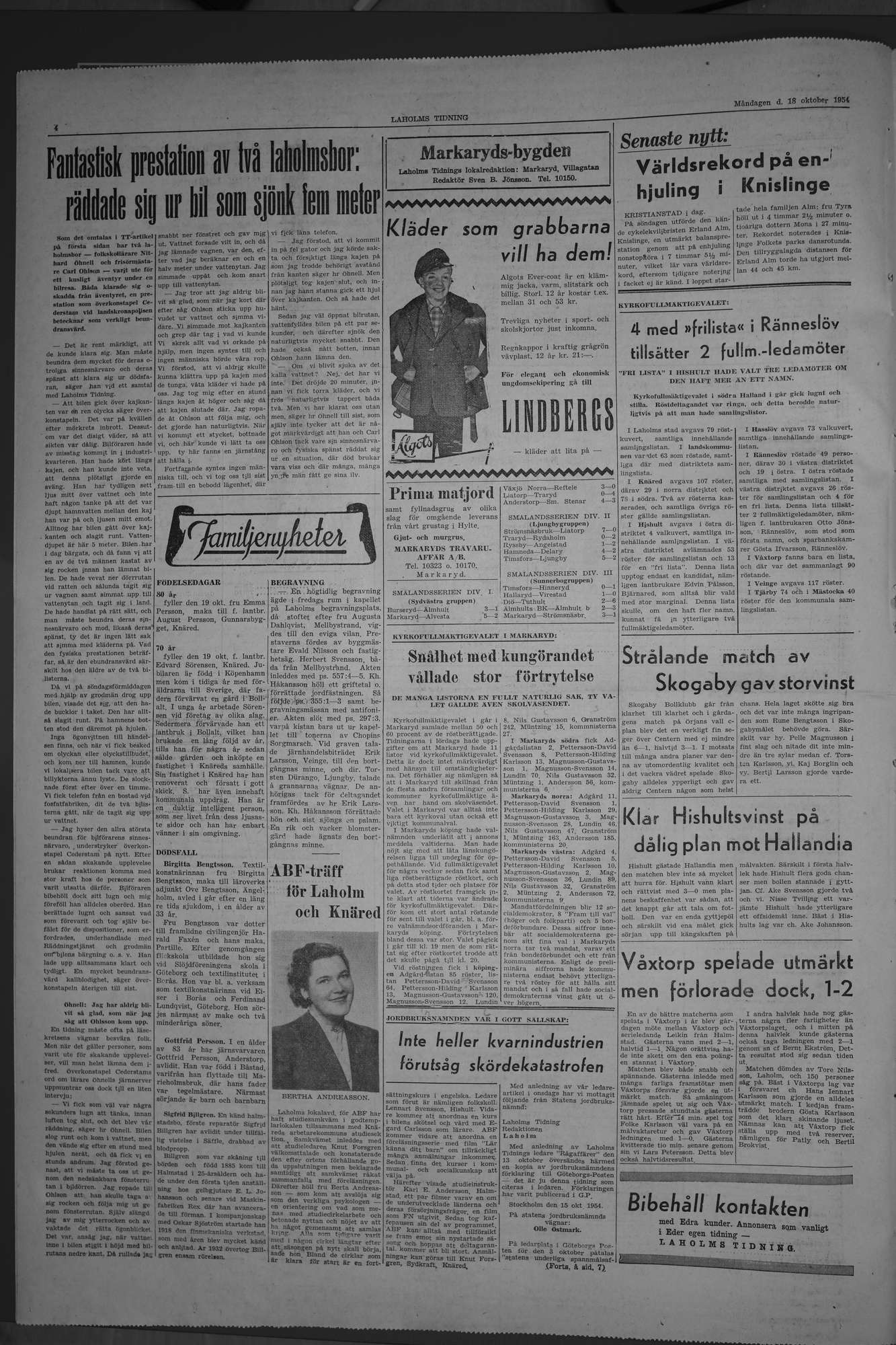 Laholms Tidning Måndag 18 oktober 1954, sida 4