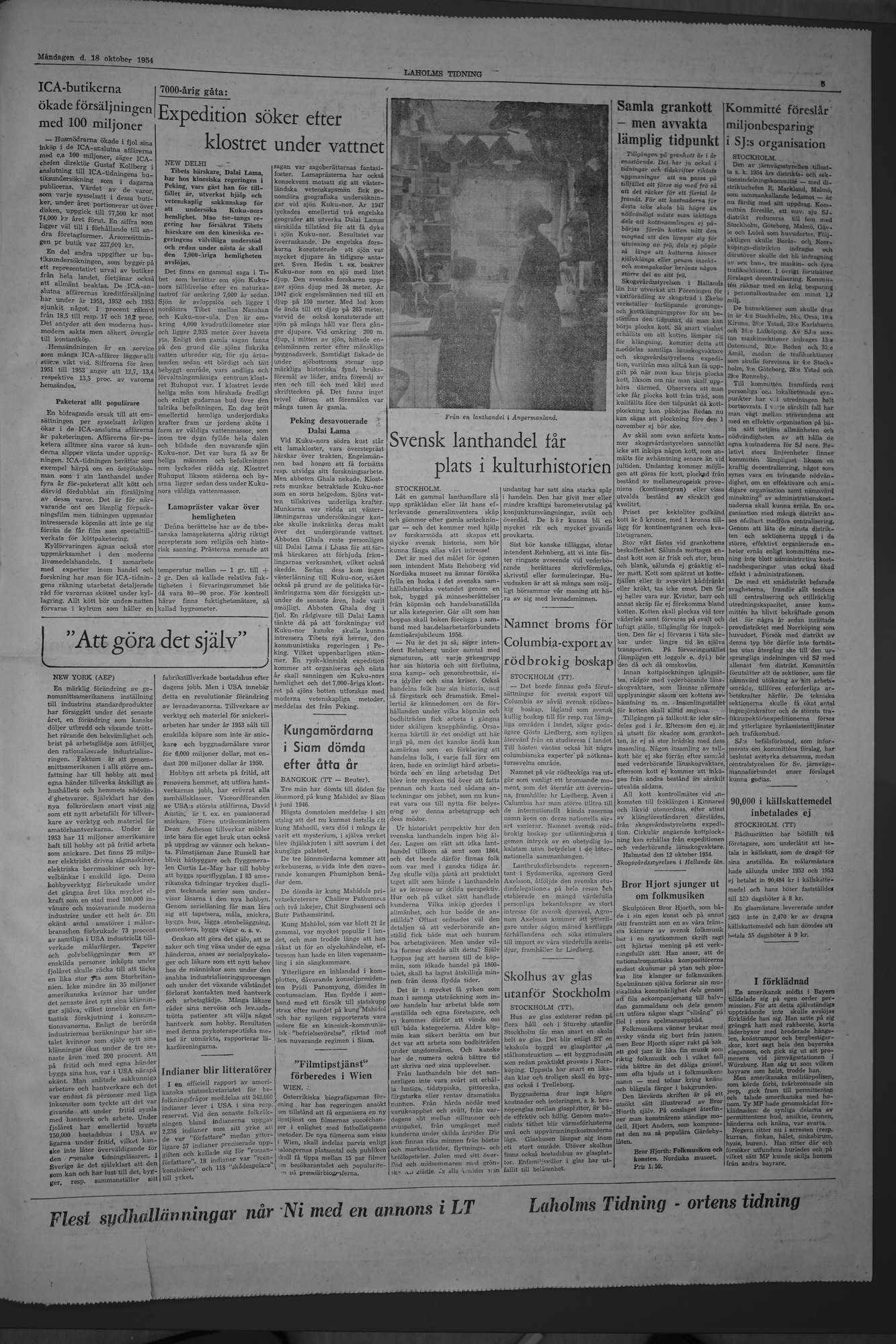 Laholms Tidning Måndag 18 oktober 1954, sida 5