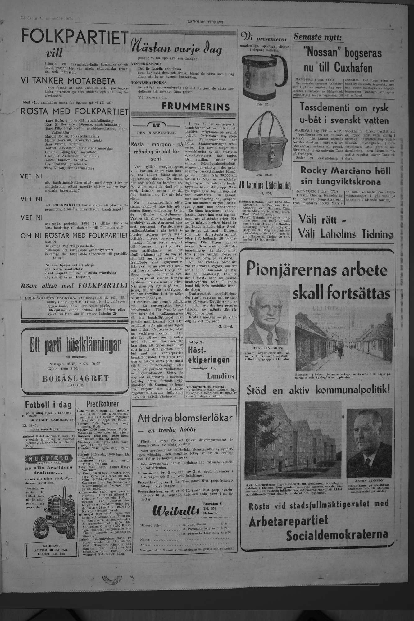 Laholms Tidning Lördag 18 september 1954, sida 3