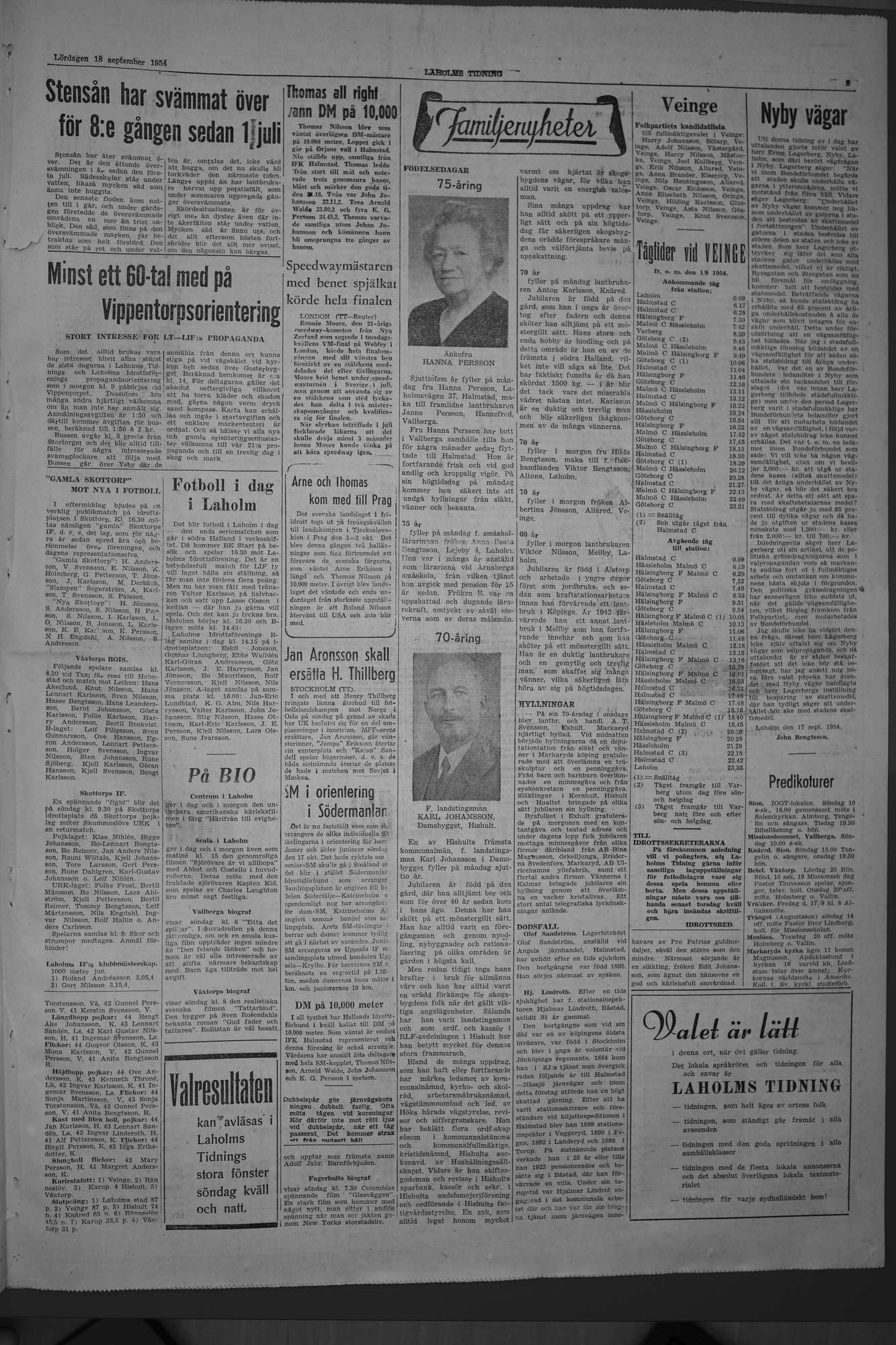 Laholms Tidning Lördag 18 september 1954, sida 5