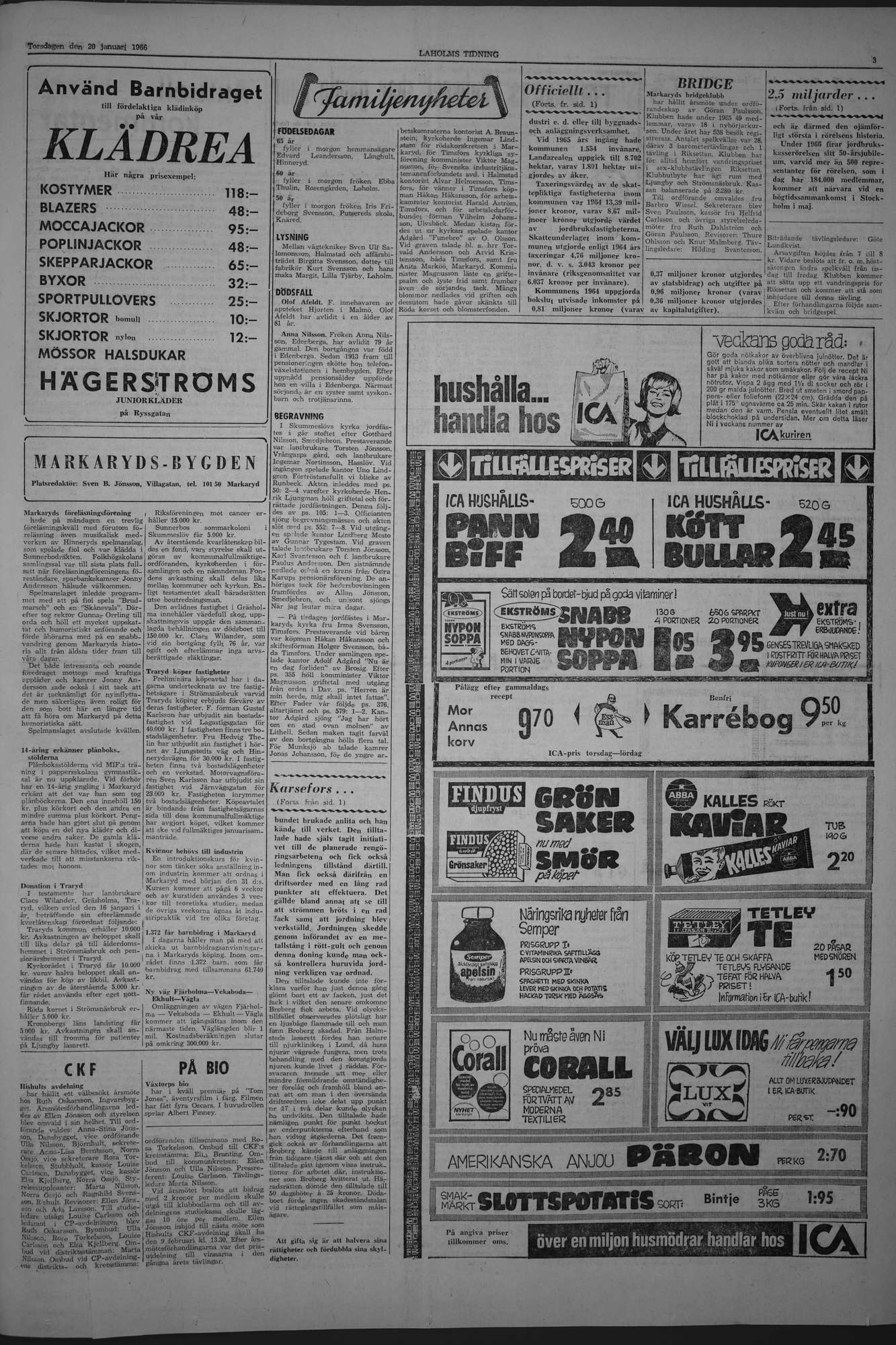 Laholms Tidning Torsdag 20 januari 1966, sida 3