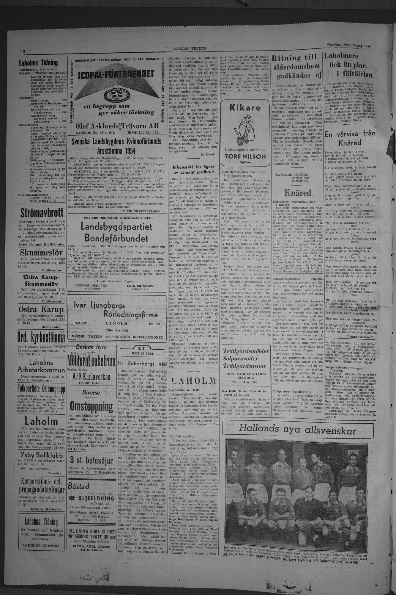 Laholms Tidning Onsdag 19 maj 1954, sida 2