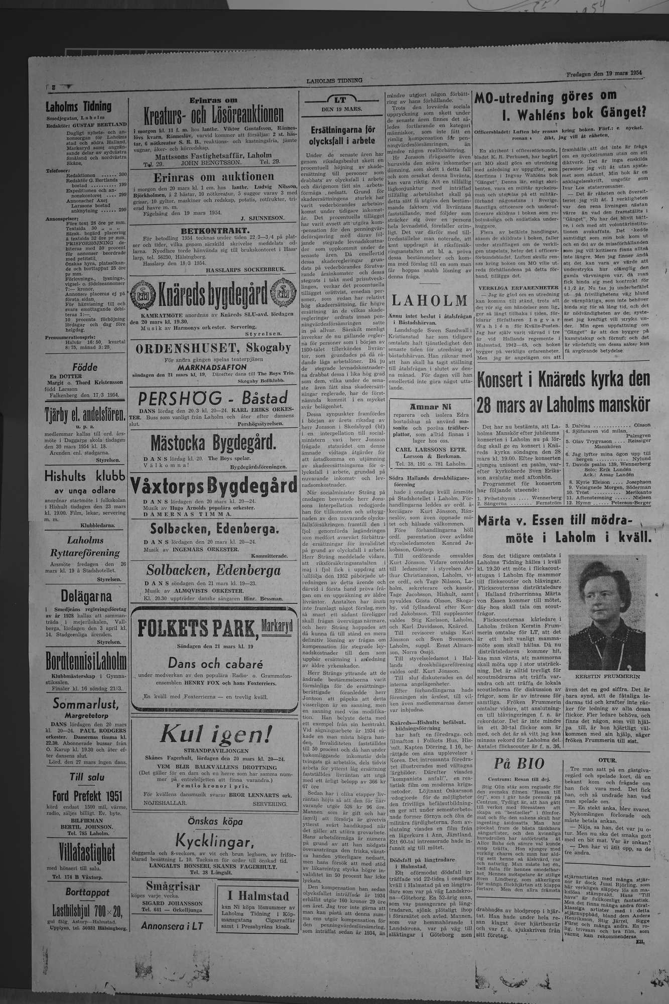 Laholms Tidning Fredag 19 mars 1954, sida 2