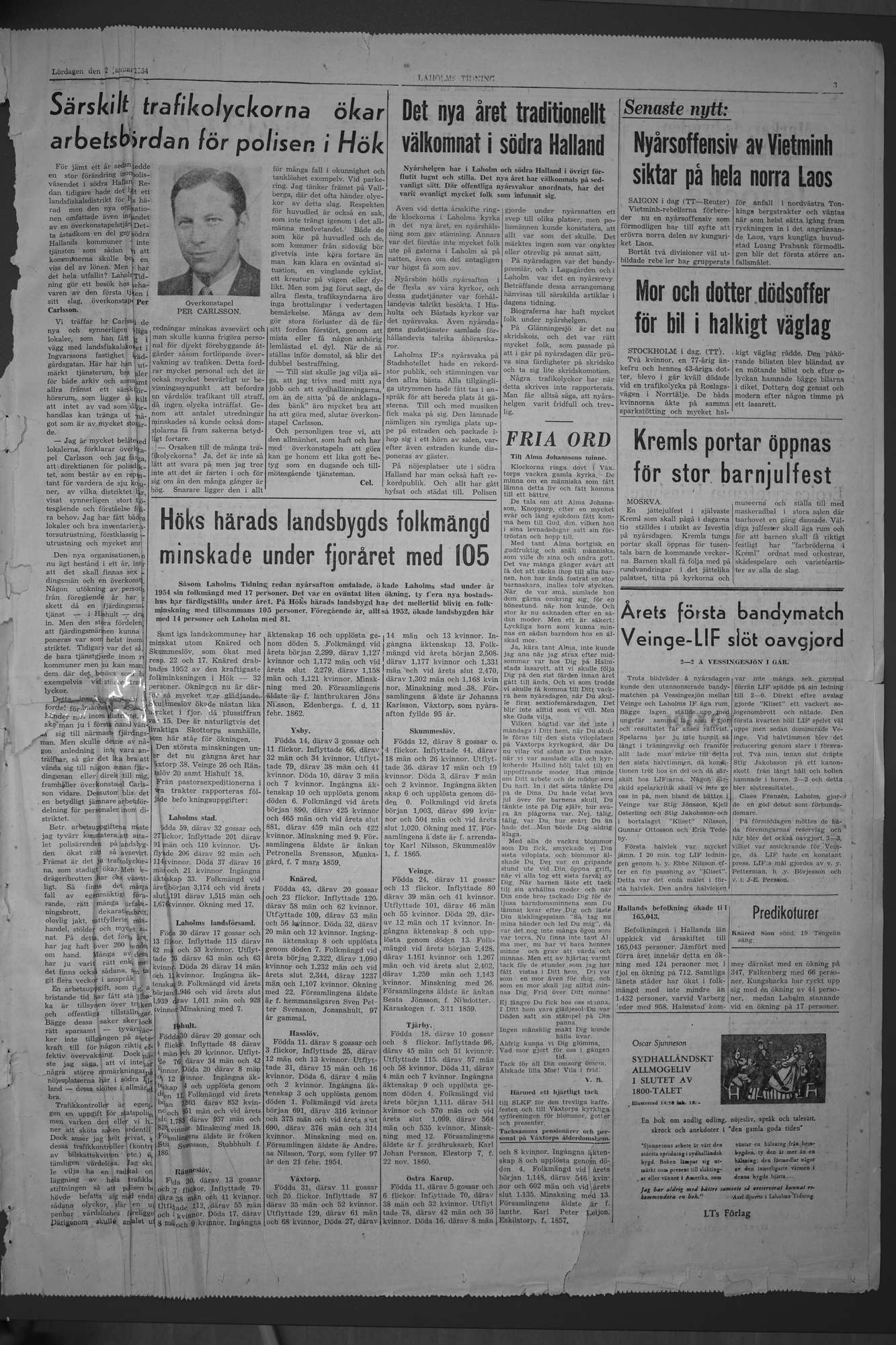 Laholms Tidning Lördag 2 januari 1954, sida 3