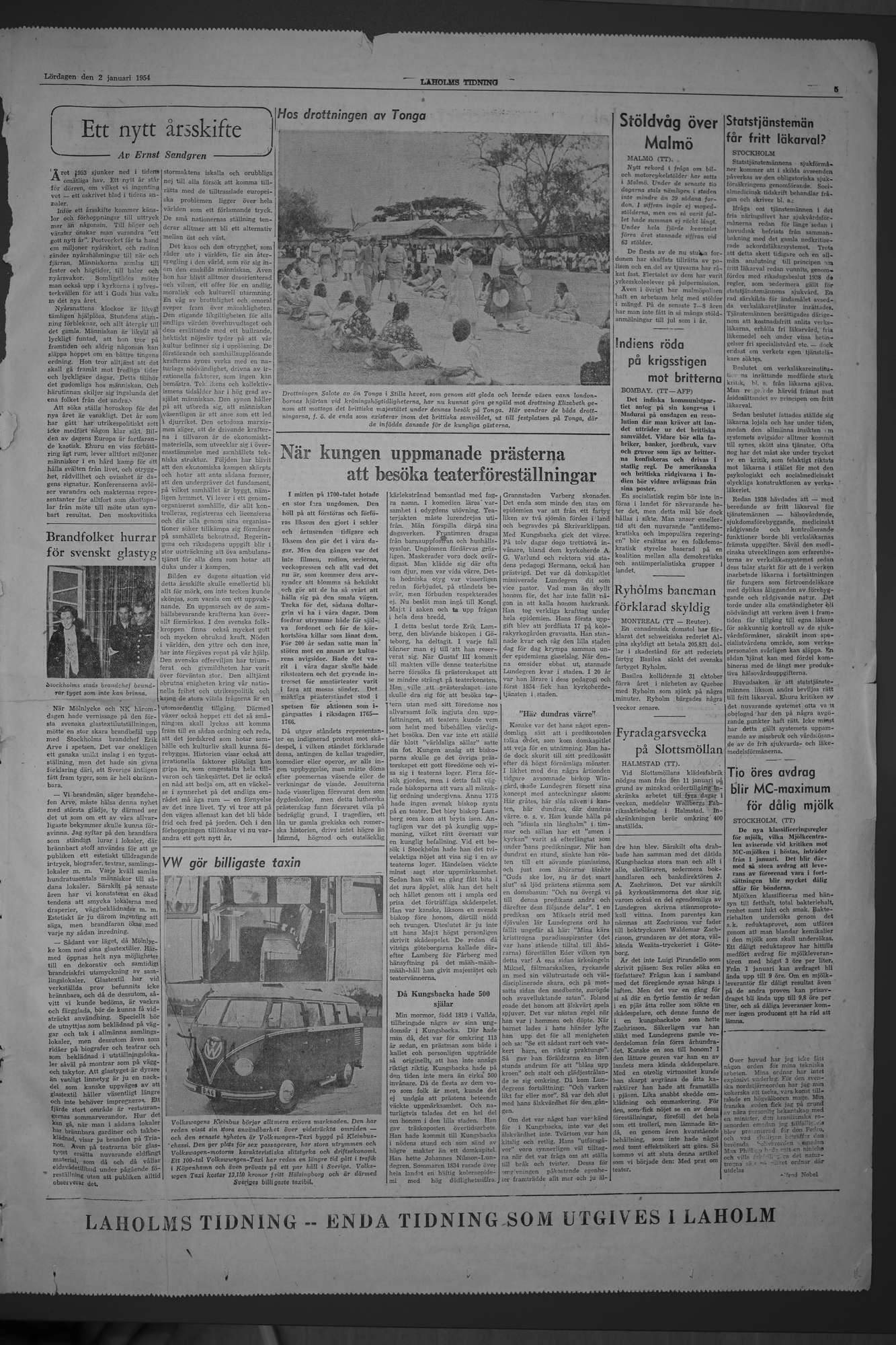Laholms Tidning Lördag 2 januari 1954, sida 5