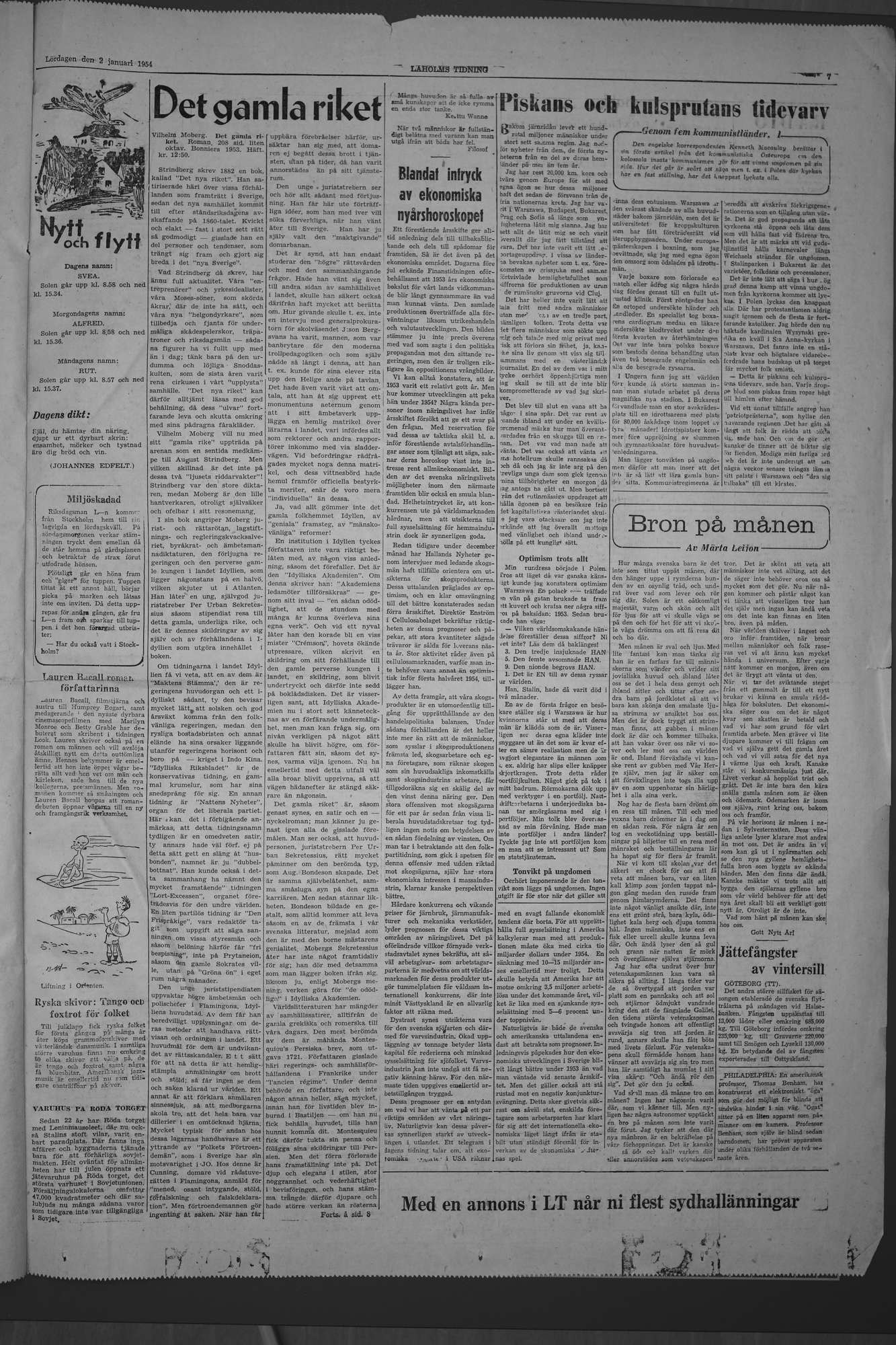 Laholms Tidning Lördag 2 januari 1954, sida 7