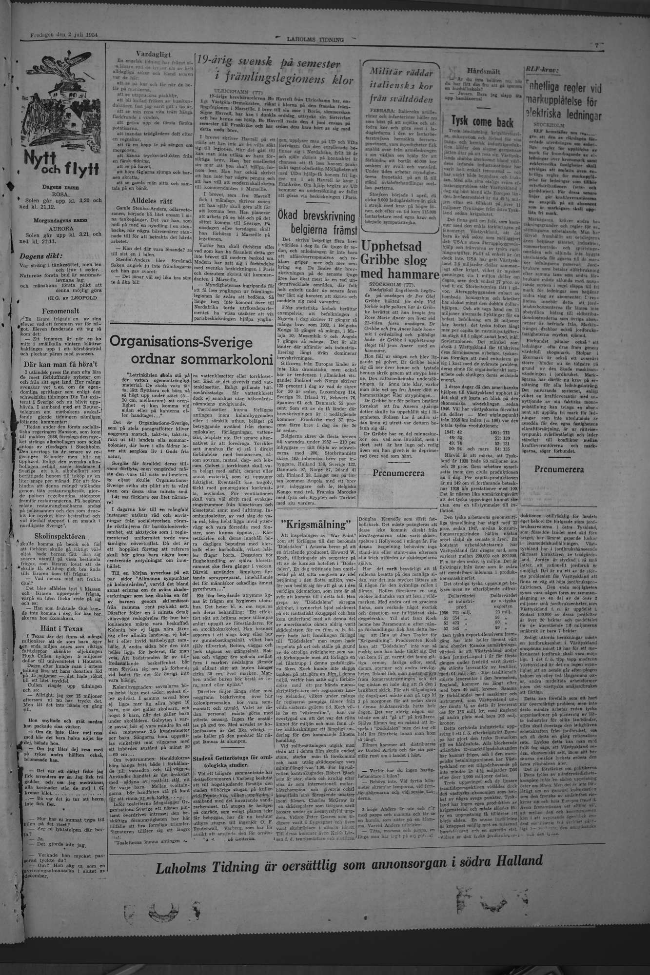 Laholms Tidning Fredag 2 juli 1954, sida 7