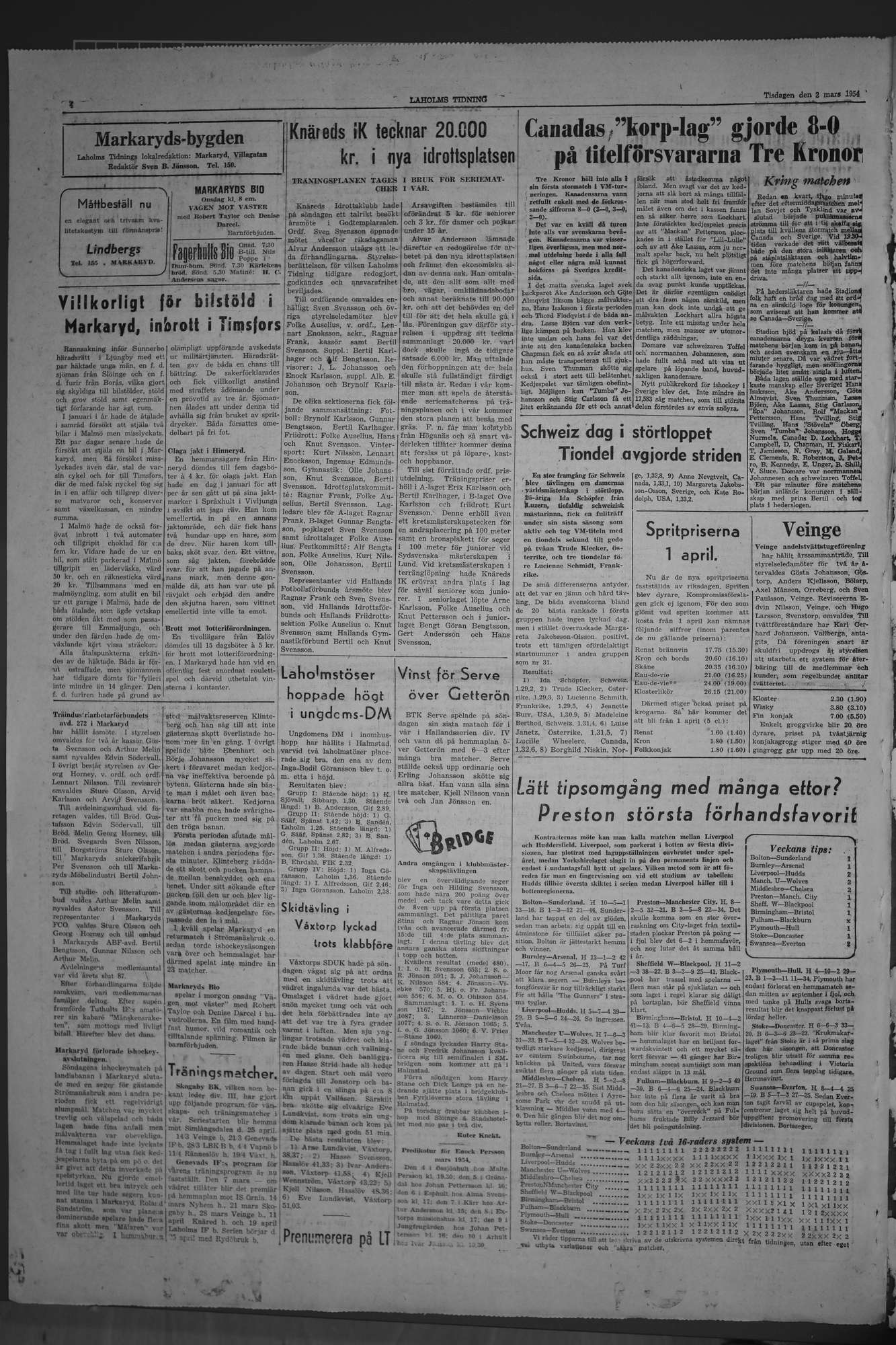 Laholms Tidning Tisdag 2 mars 1954, sida 4