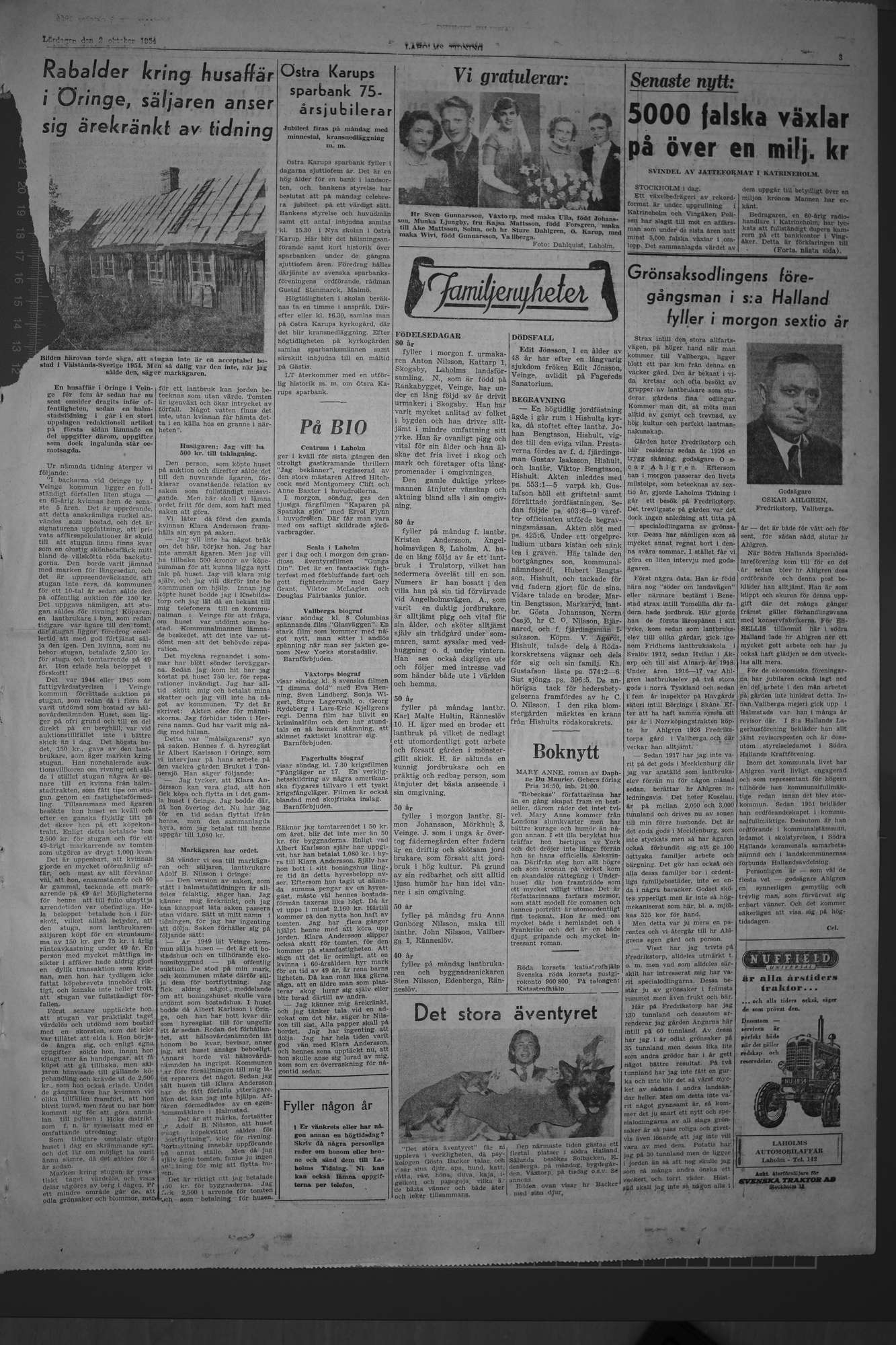 Laholms Tidning Lördag 2 oktober 1954, sida 3