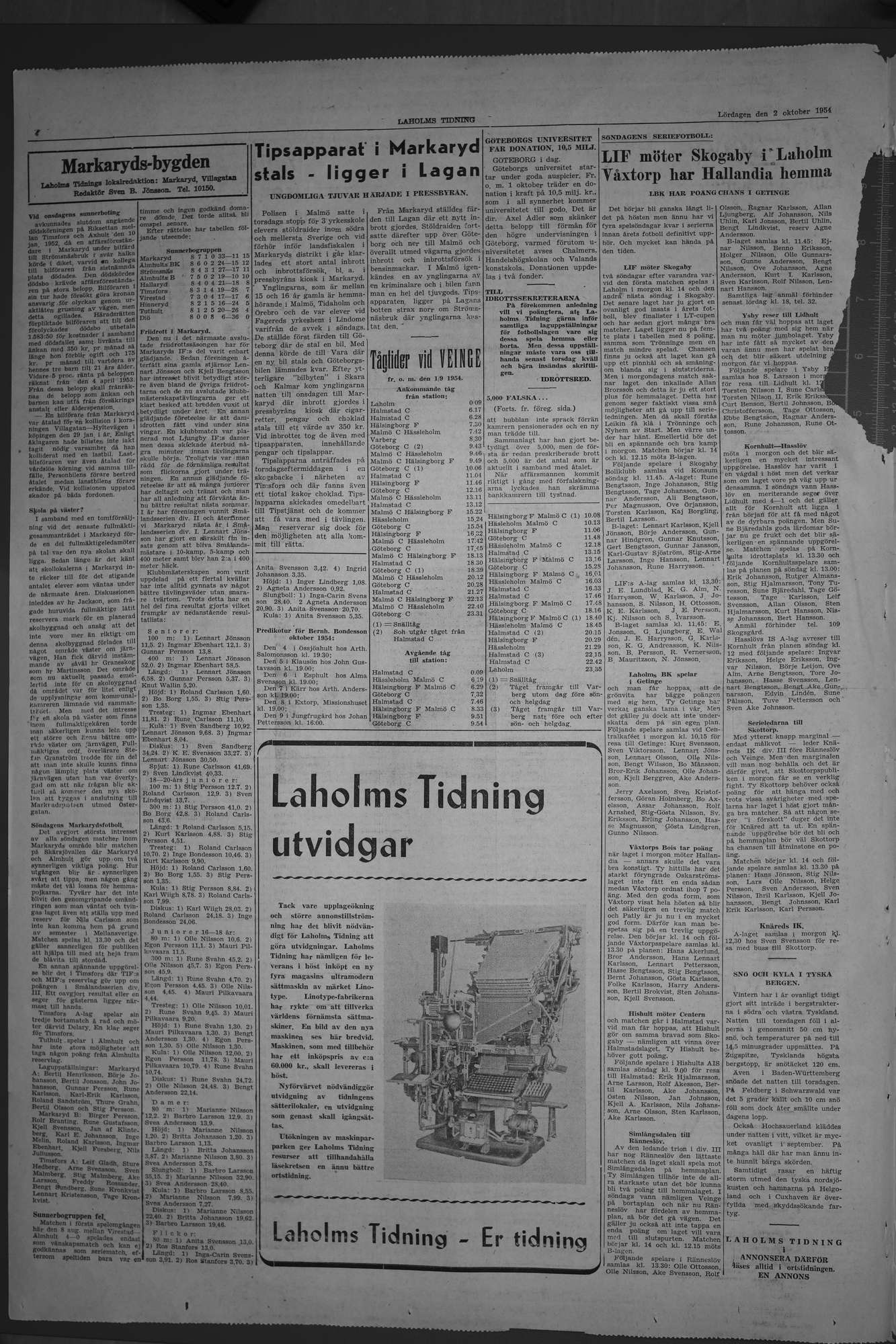 Laholms Tidning Lördag 2 oktober 1954, sida 4