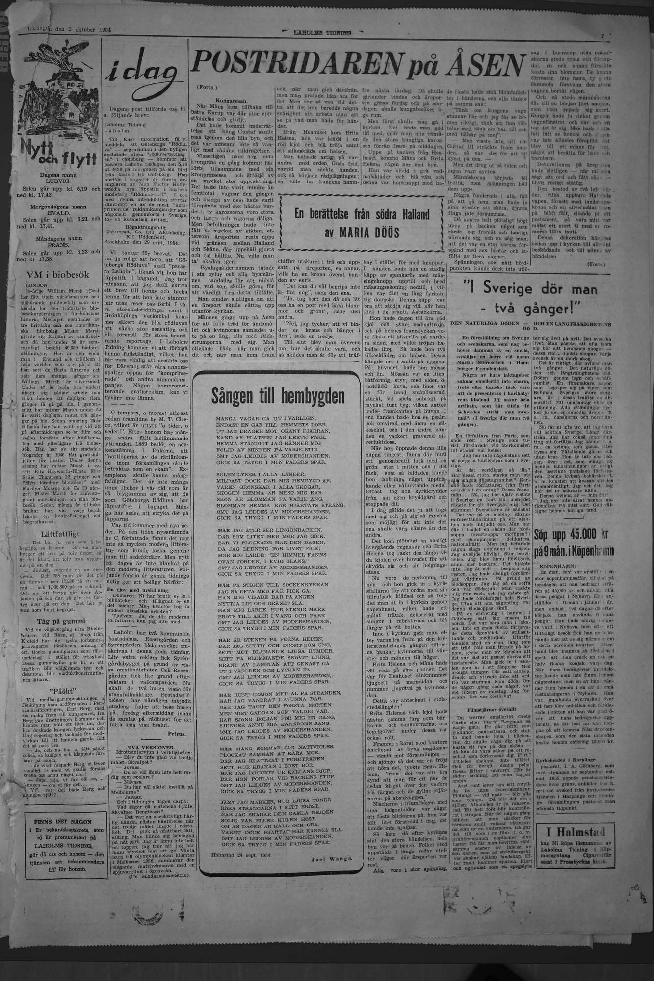 Laholms Tidning Lördag 2 oktober 1954, sida 7