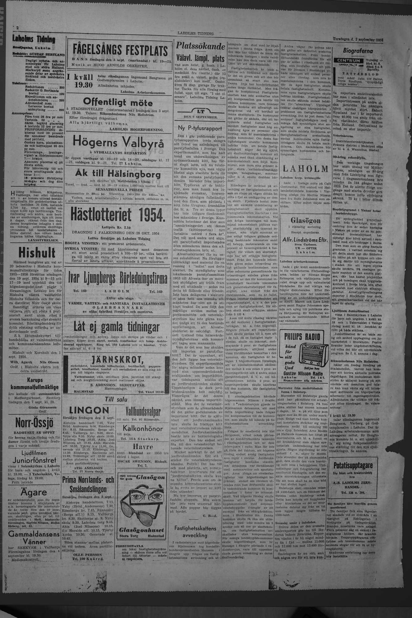 Laholms Tidning Torsdag 2 september 1954, sida 2