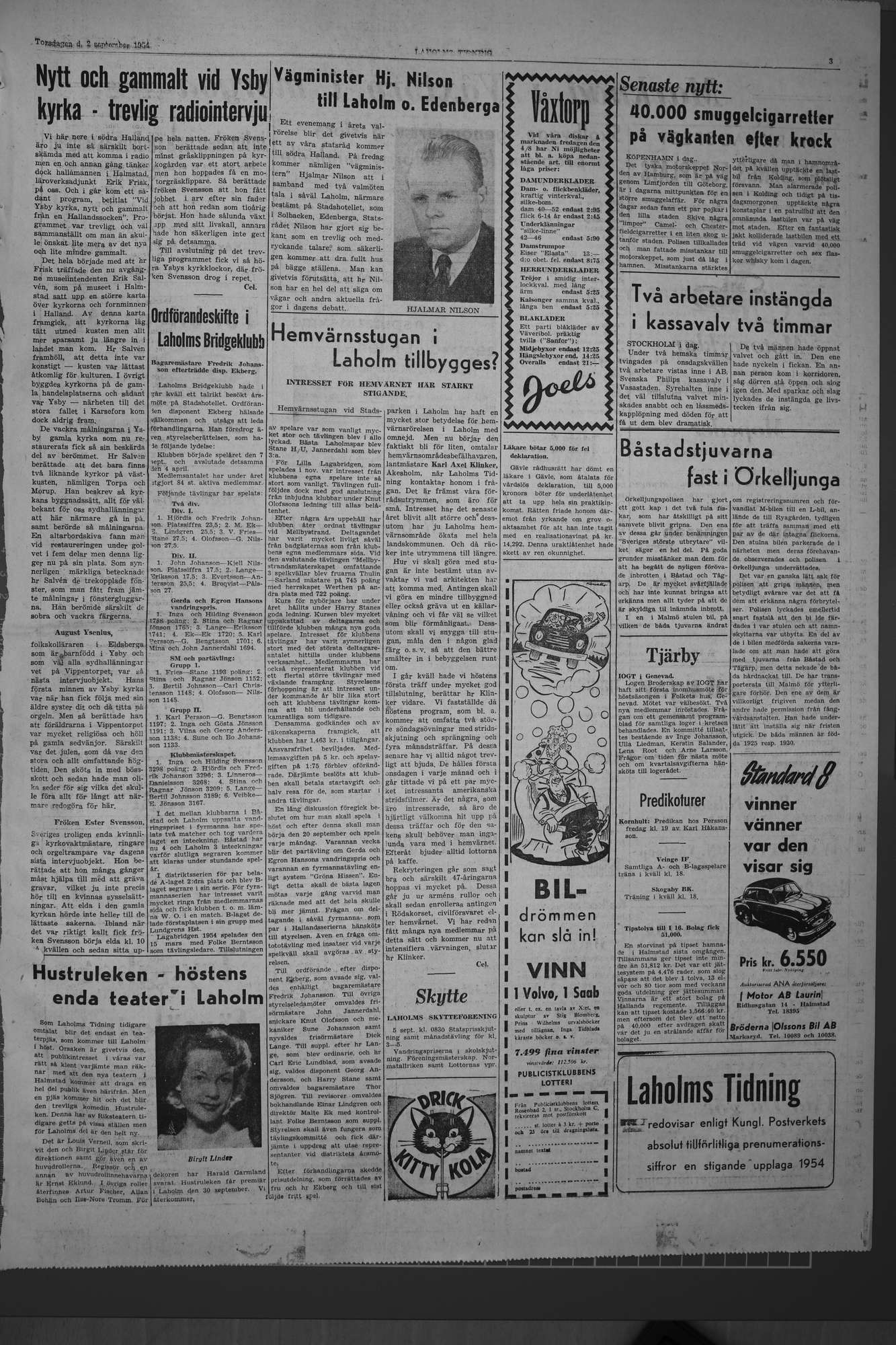 Laholms Tidning Torsdag 2 september 1954, sida 3