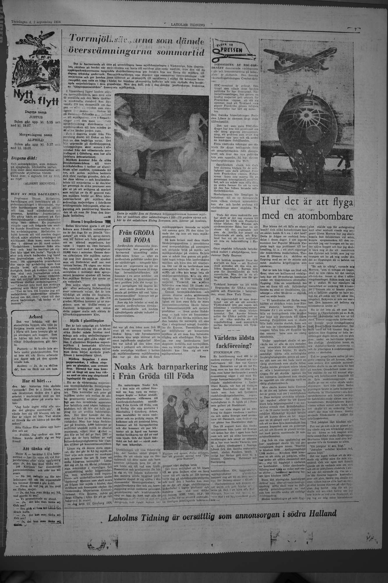 Laholms Tidning Torsdag 2 september 1954, sida 7