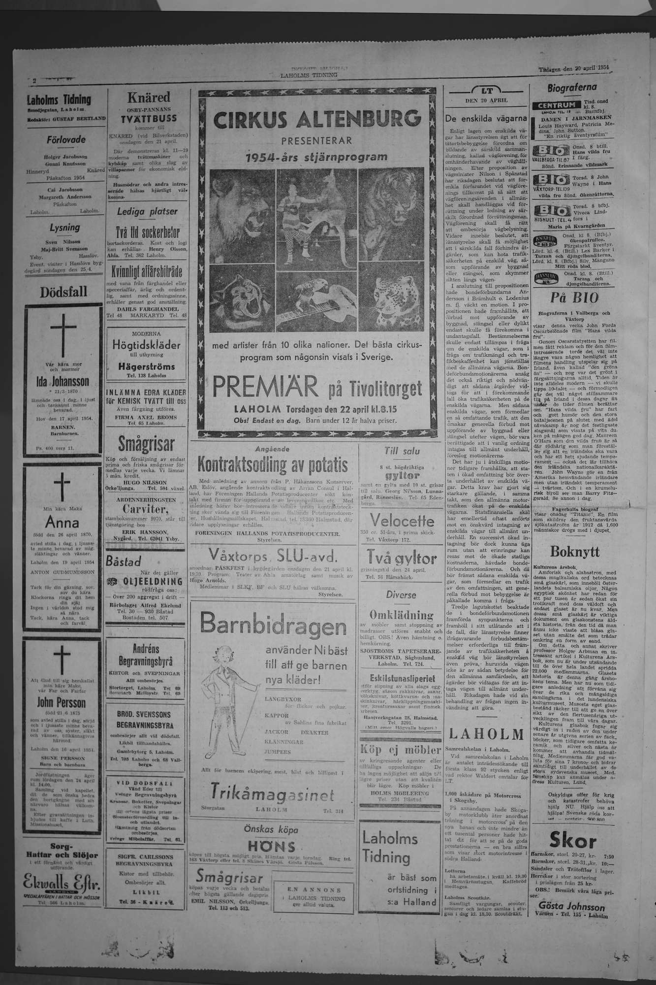 Laholms Tidning Tisdag 20 april 1954, sida 2
