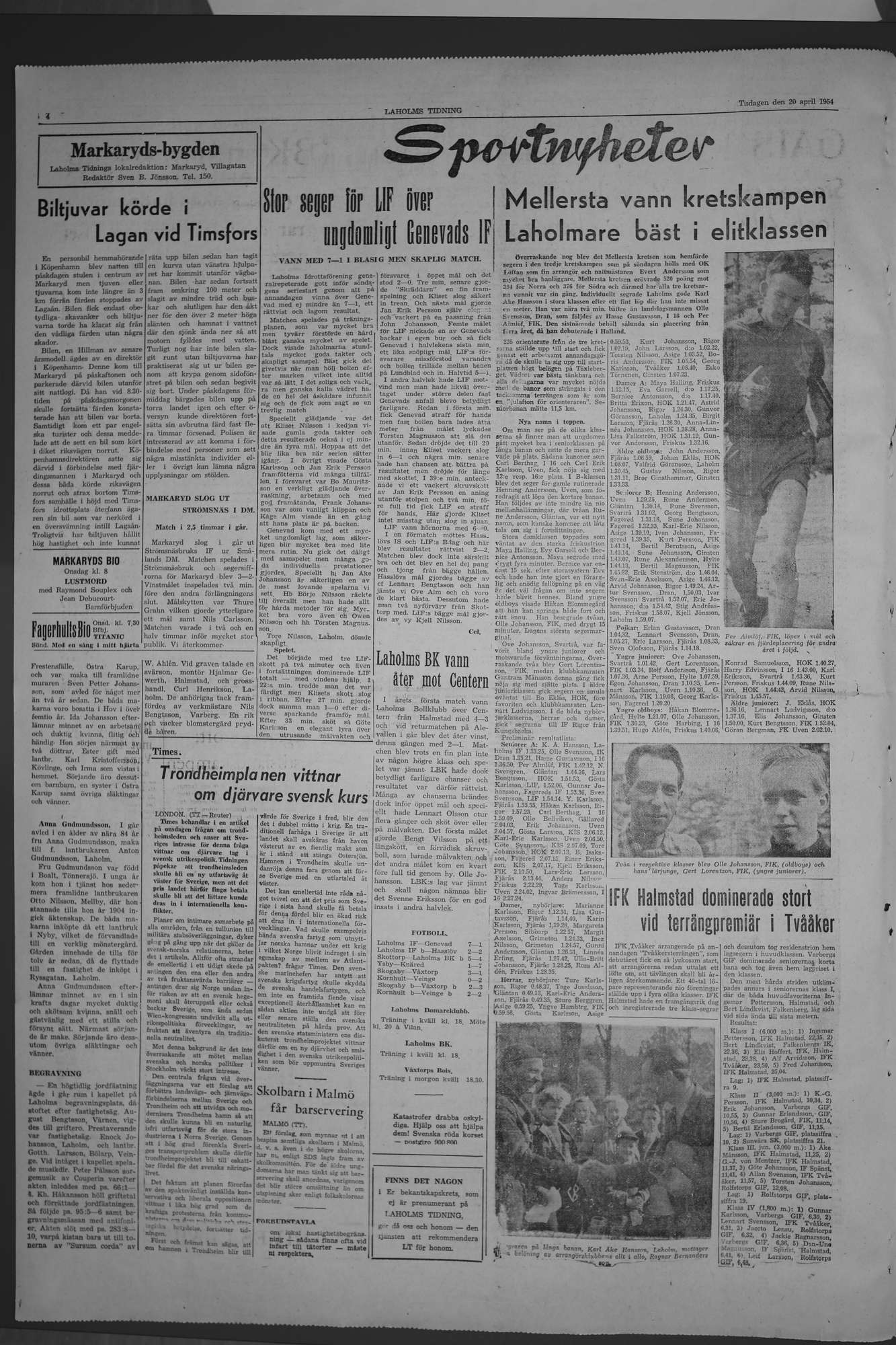 Laholms Tidning Tisdag 20 april 1954, sida 4