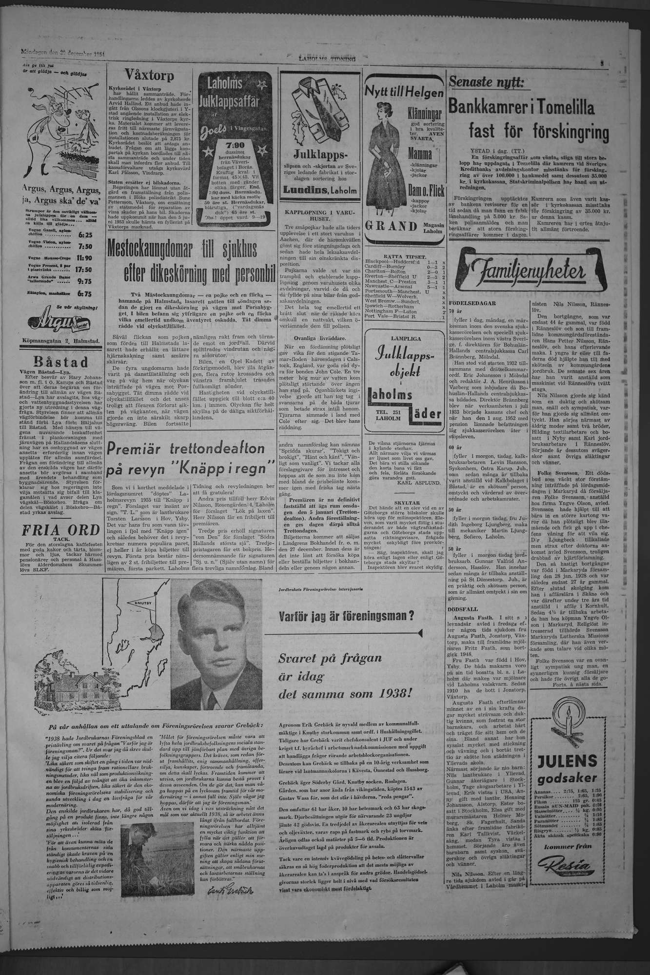 Laholms Tidning Måndag 20 december 1954, sida 3