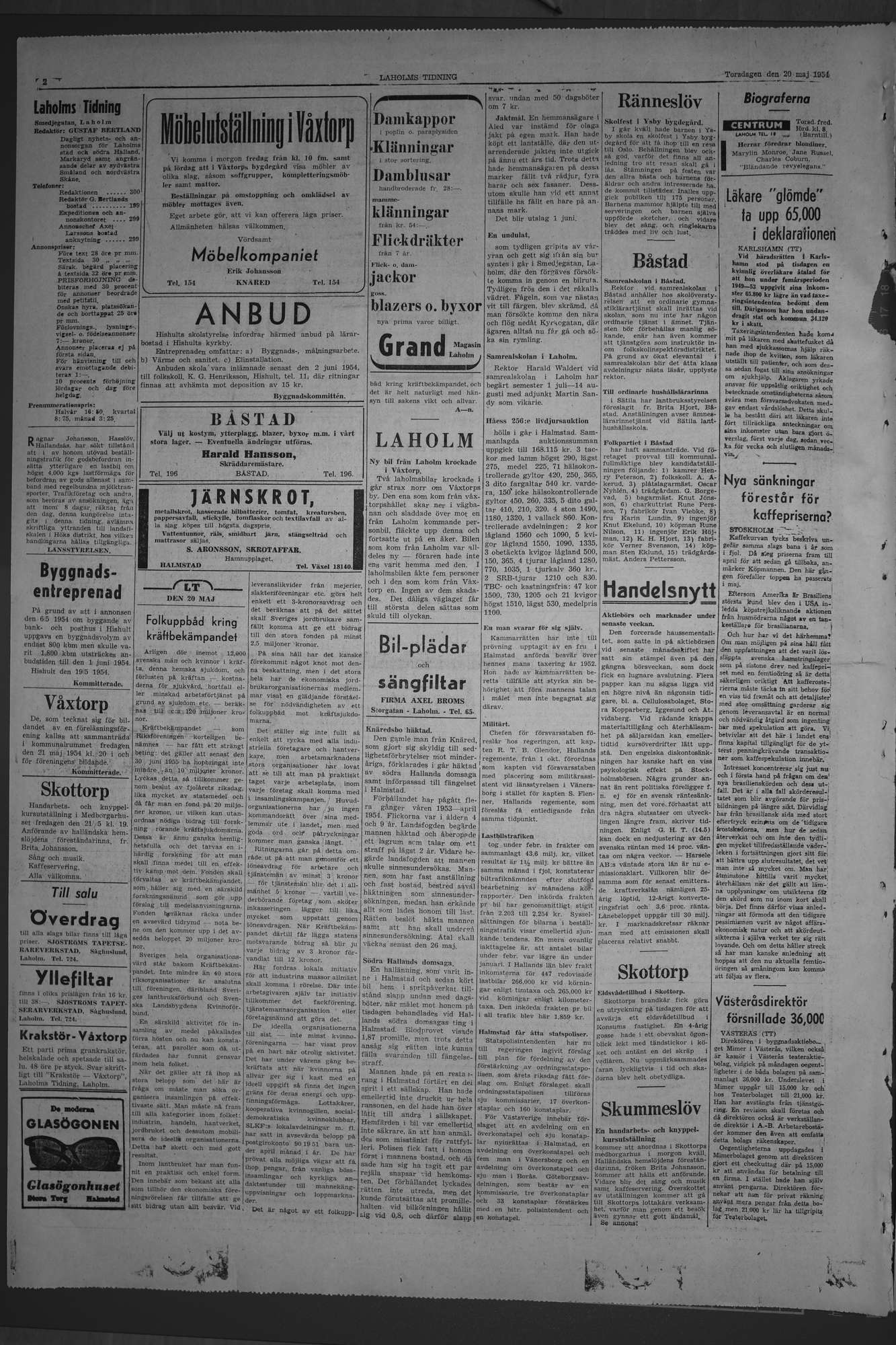 Laholms Tidning Torsdag 20 maj 1954, sida 2