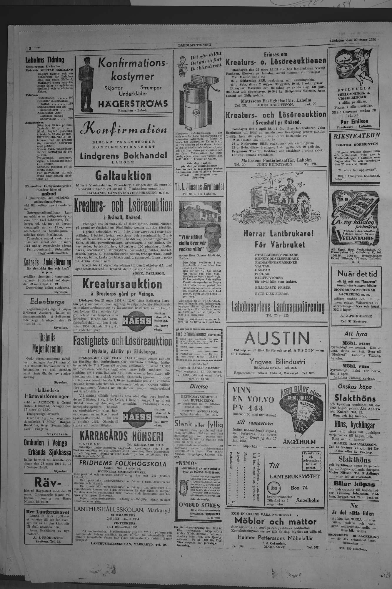 Laholms Tidning Lördag 20 mars 1954, sida 2