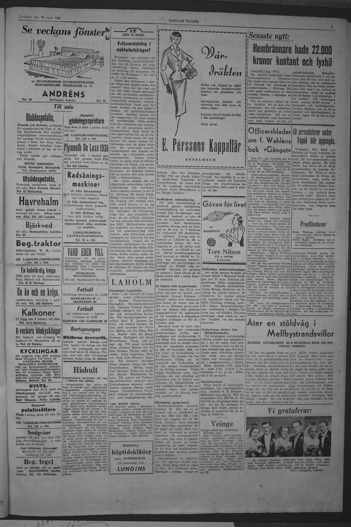 Laholms Tidning Lördag 20 mars 1954, sida 3