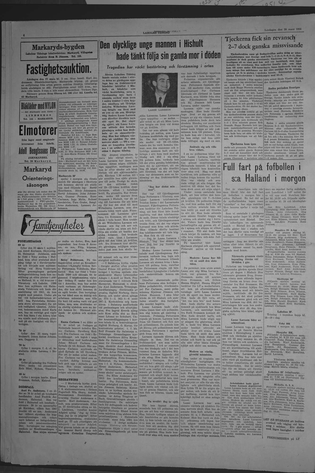 Laholms Tidning Lördag 20 mars 1954, sida 4