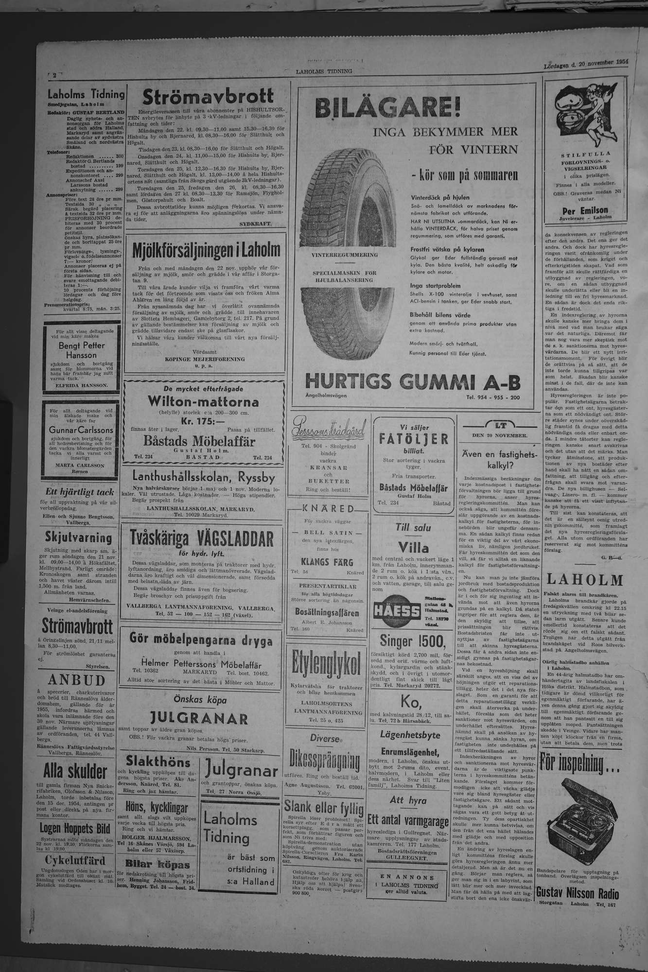Laholms Tidning Lördag 20 november 1954, sida 2