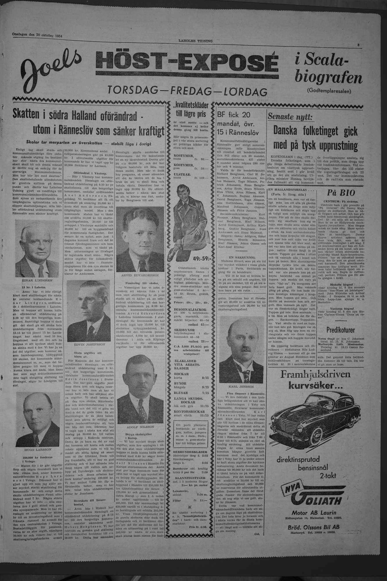 Laholms Tidning Onsdag 20 oktober 1954, sida 3