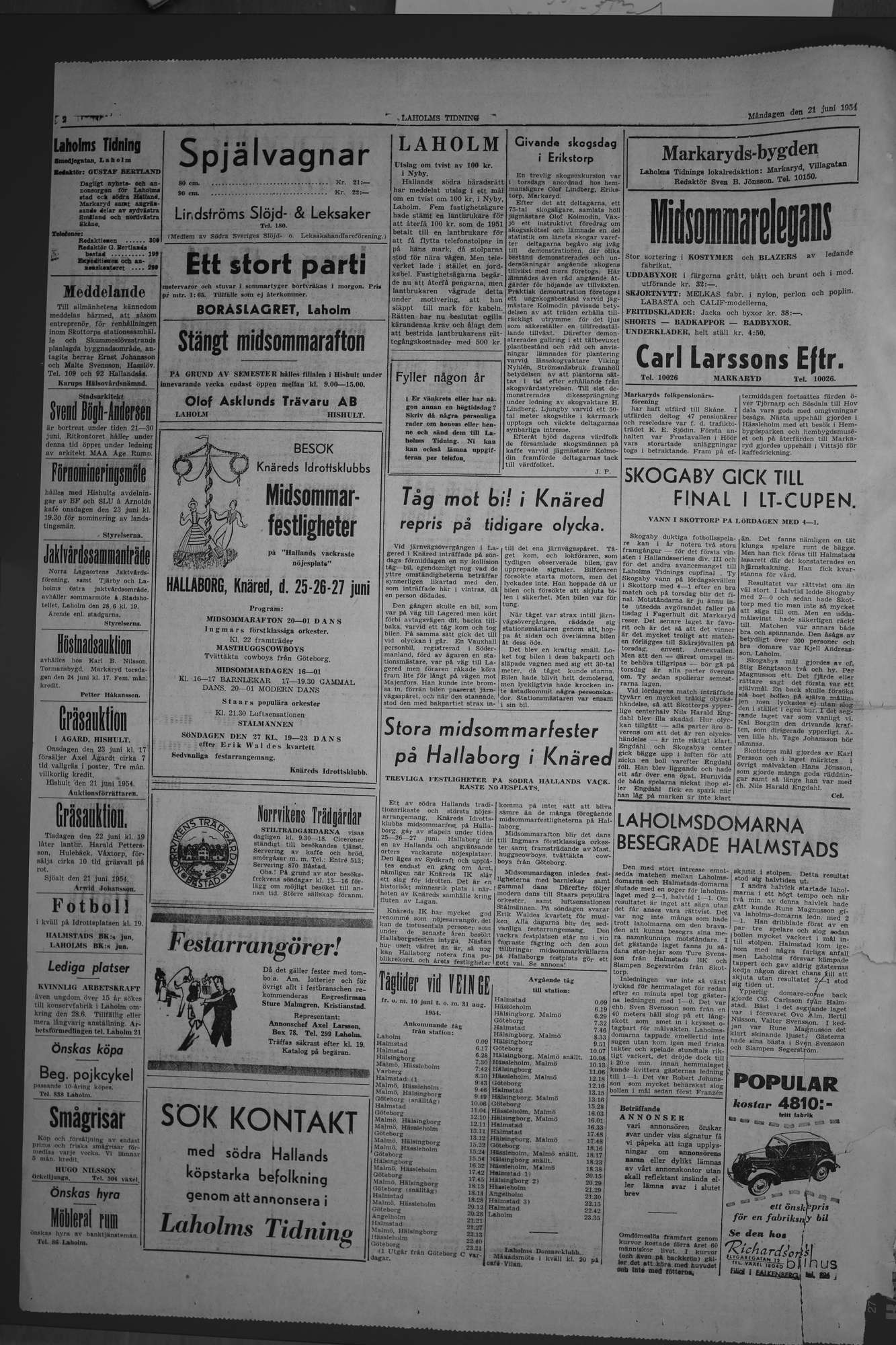 Laholms Tidning Måndag 21 juni 1954, sida 2