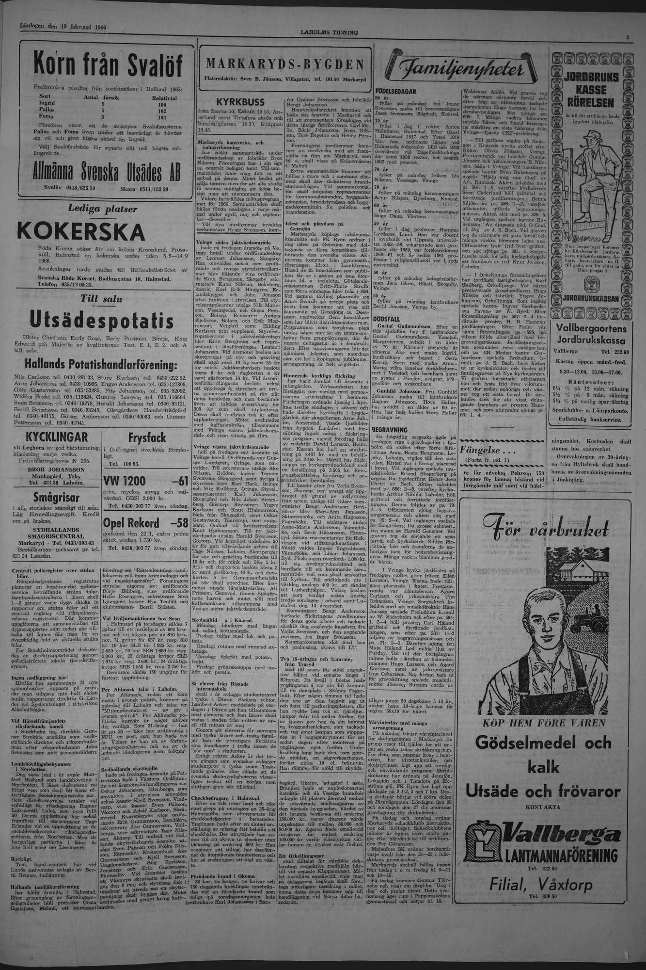 Laholms Tidning Lördag 19 februari 1966, sida 3