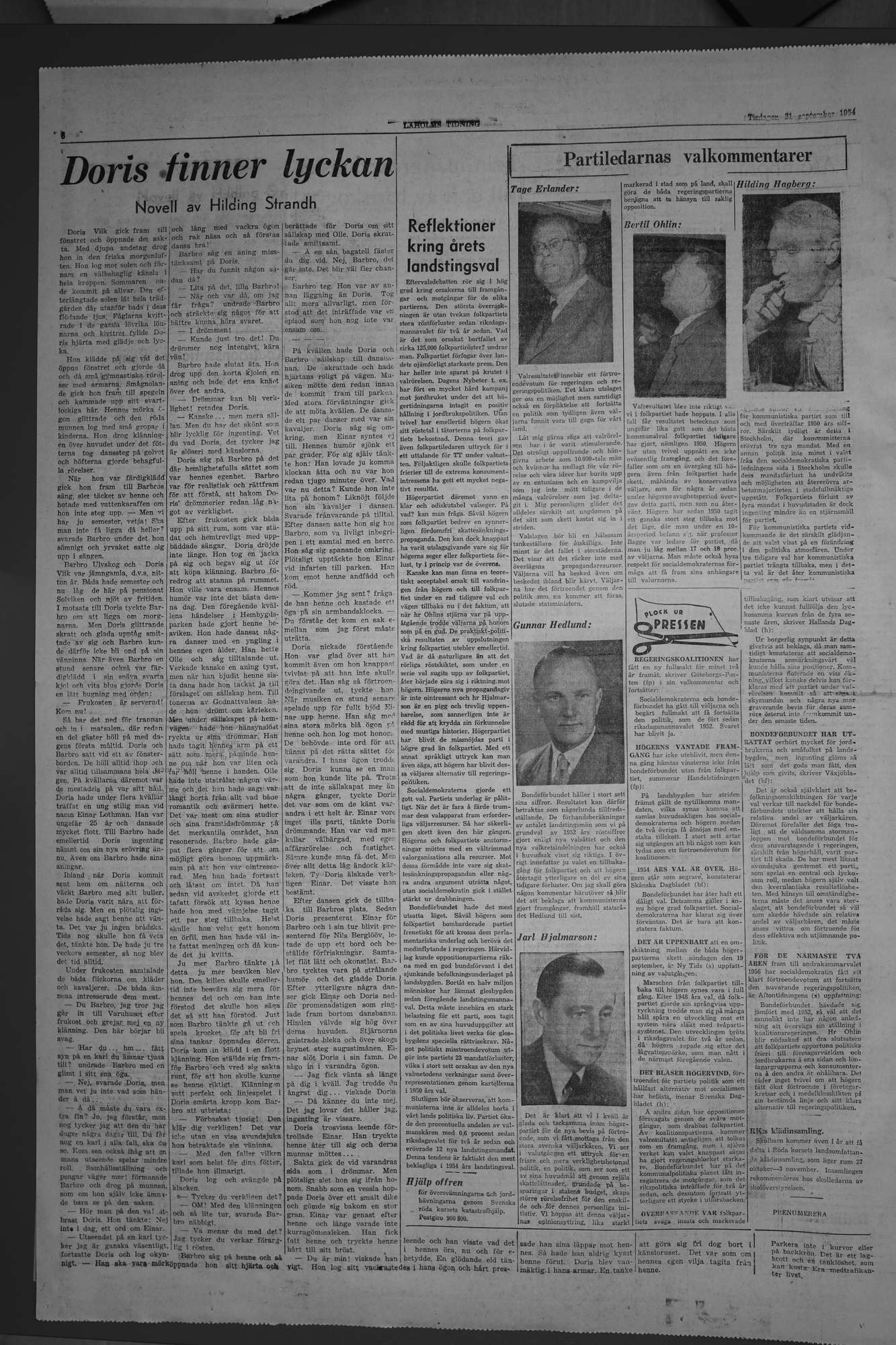 Laholms Tidning Tisdag 21 september 1954, sida 6