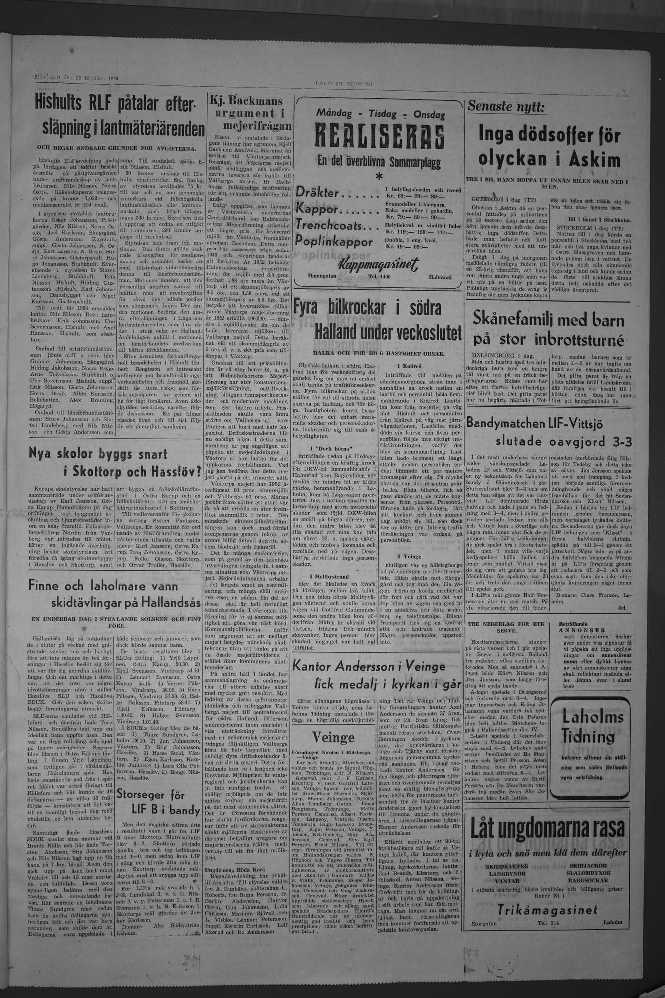 Laholms Tidning Måndag 22 februari 1954, sida 3