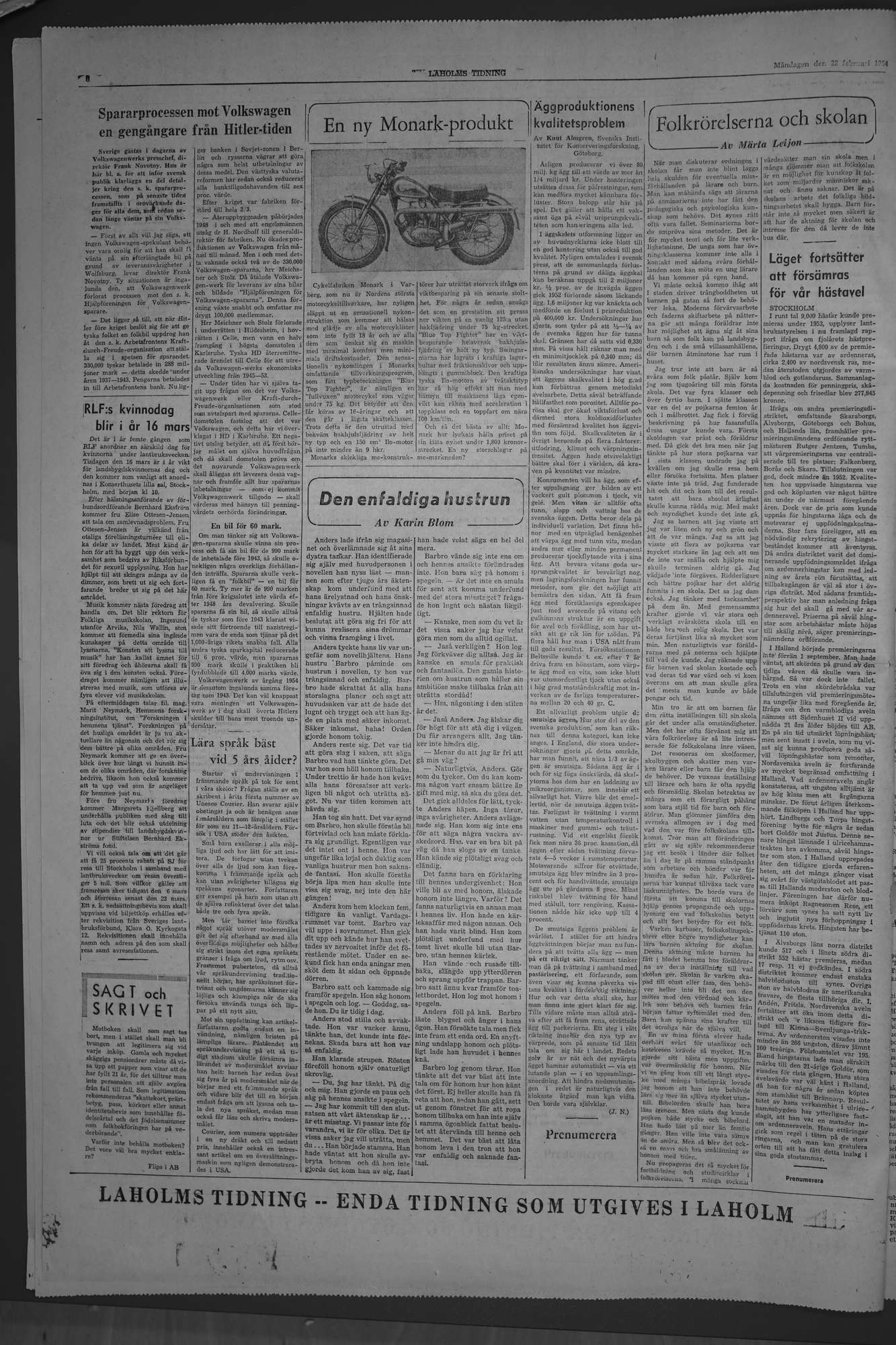 Laholms Tidning Måndag 22 februari 1954, sida 6