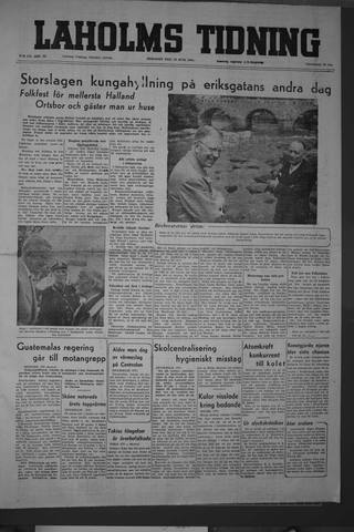 Förstasidan, Tisdag 22 juni 1954