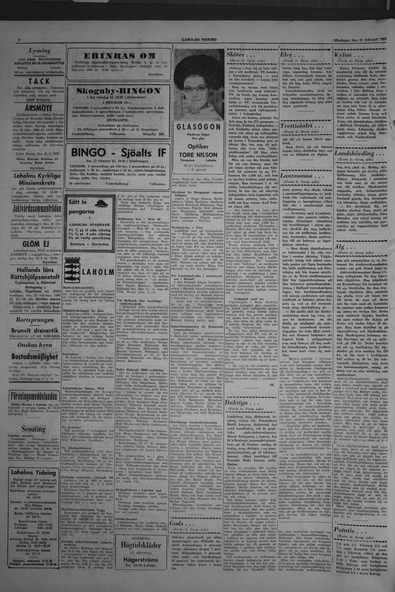 Laholms Tidning Måndag 21 februari 1966, sida 2