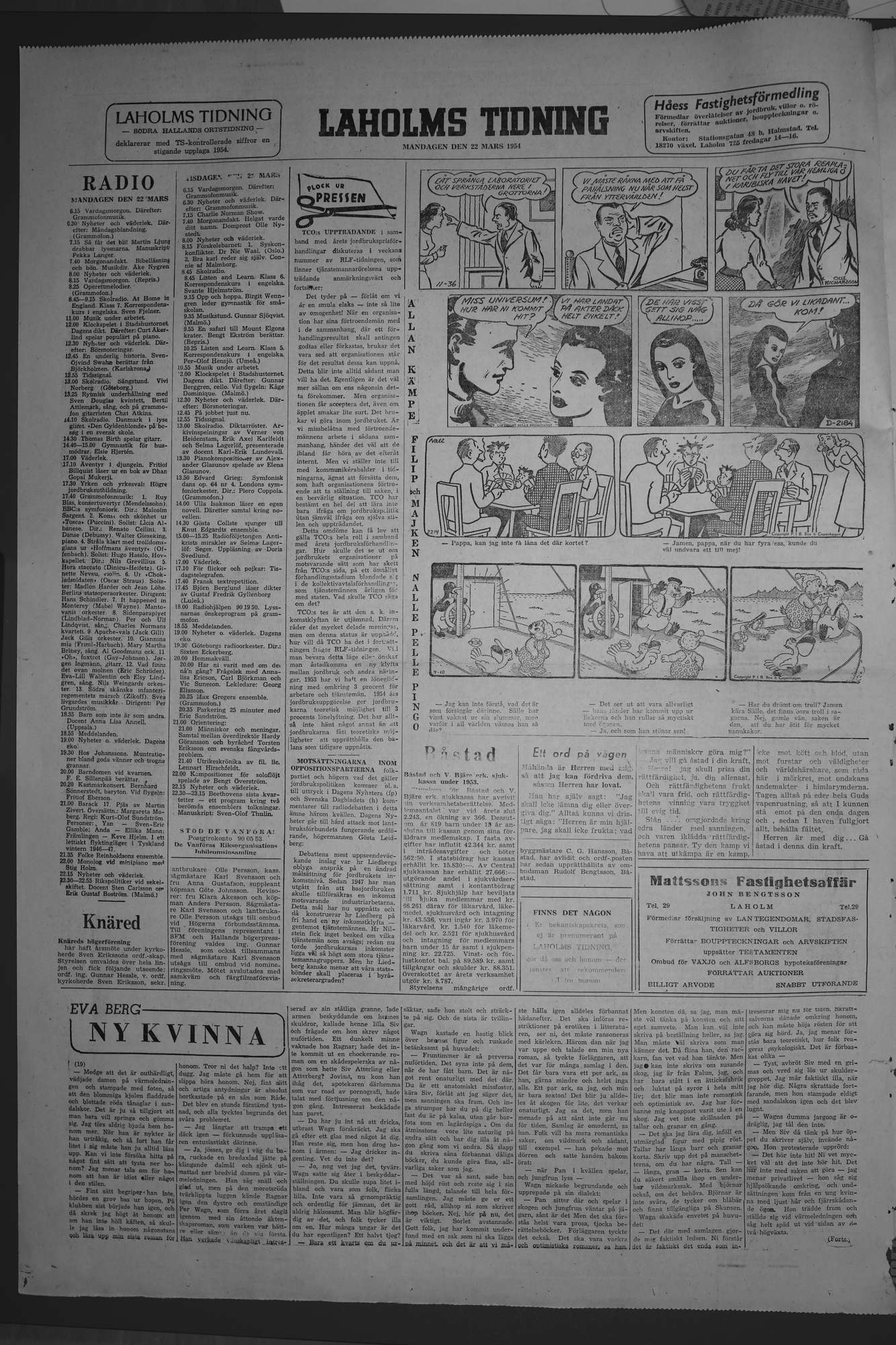 Laholms Tidning Måndag 22 mars 1954, sida 8